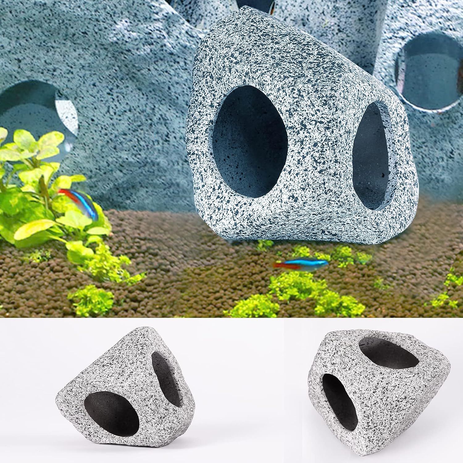 3 Pieces Rock Aquarium Decorations, Stackable Cave Aquarium Decor, Betta Fish Tank Accessories Hideout Hidden Stones Ornaments, Fish Rock House Hideaway Tunnel Fish Cave for Aquarium Shrimp Cichlid - Image 6