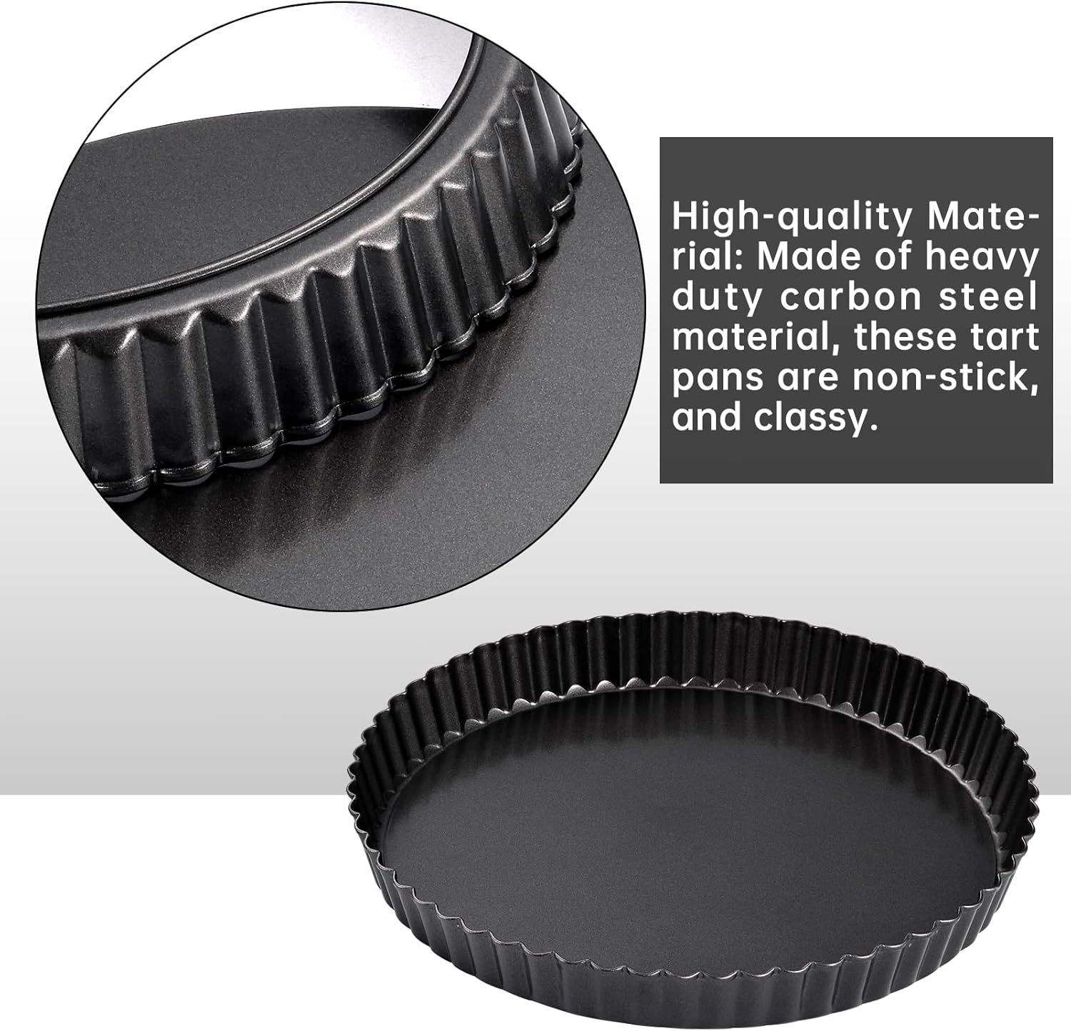 9 in Non-Stick Tart and Quiche Pan with Removable Bottom and 4 Mini Tart Pans 4-inch, Heavy Duty Fluted Side for Pies, Mousse Cakes, Dessert Baking (5 Pack) - Image 4