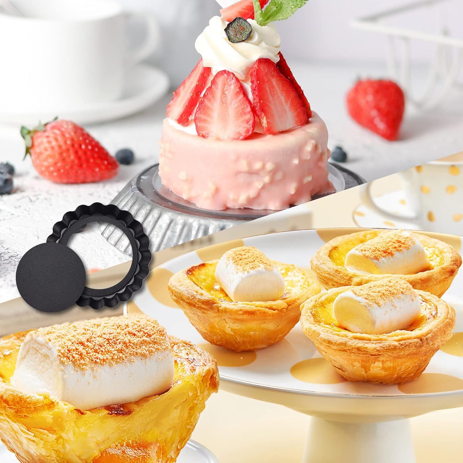 9 in Non-Stick Tart and Quiche Pan with Removable Bottom and 4 Mini Tart Pans 4-inch, Heavy Duty Fluted Side for Pies, Mousse Cakes, Dessert Baking (5 Pack) - Image 6