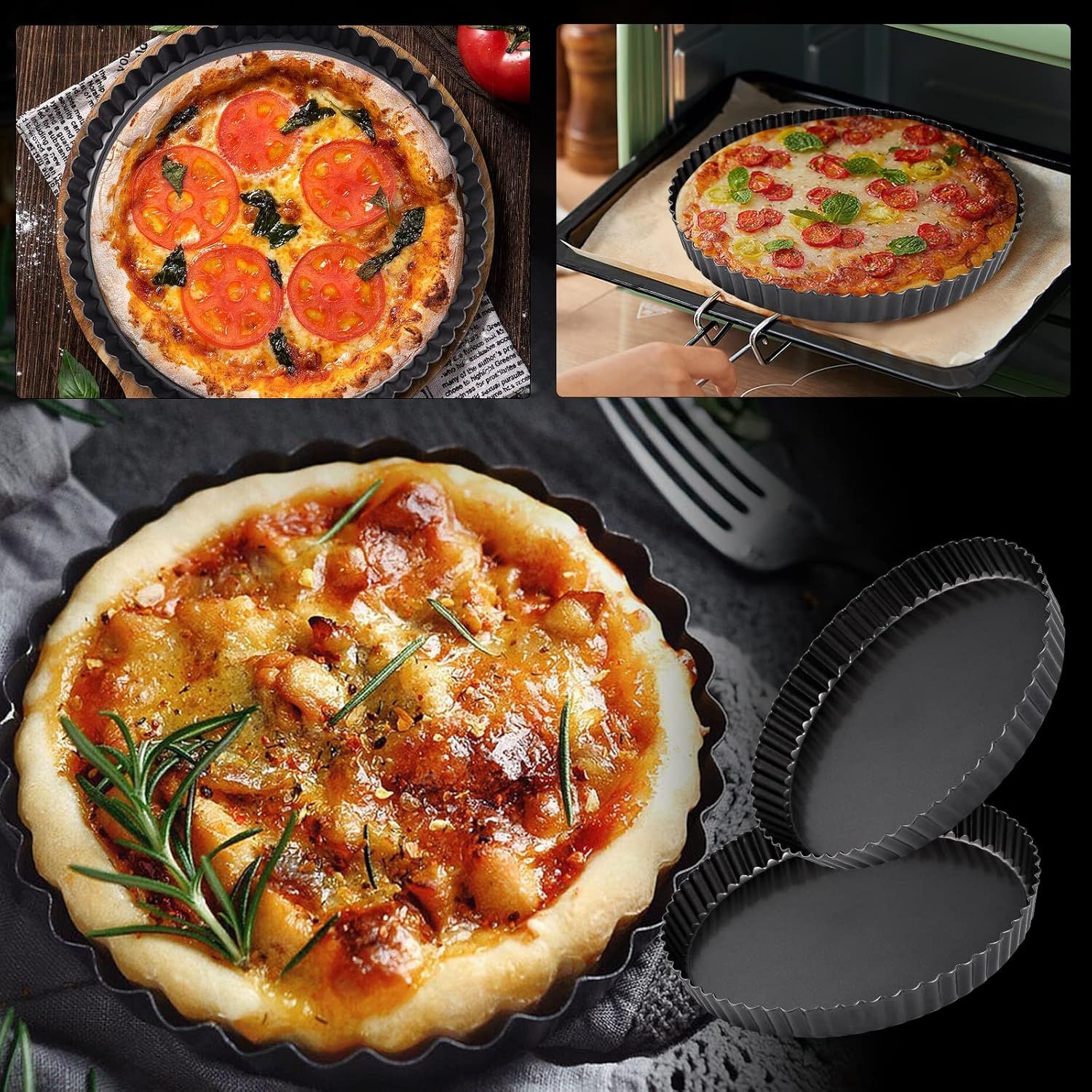 9 in Non-Stick Tart and Quiche Pan with Removable Bottom and 4 Mini Tart Pans 4-inch, Heavy Duty Fluted Side for Pies, Mousse Cakes, Dessert Baking (5 Pack) - Image 7
