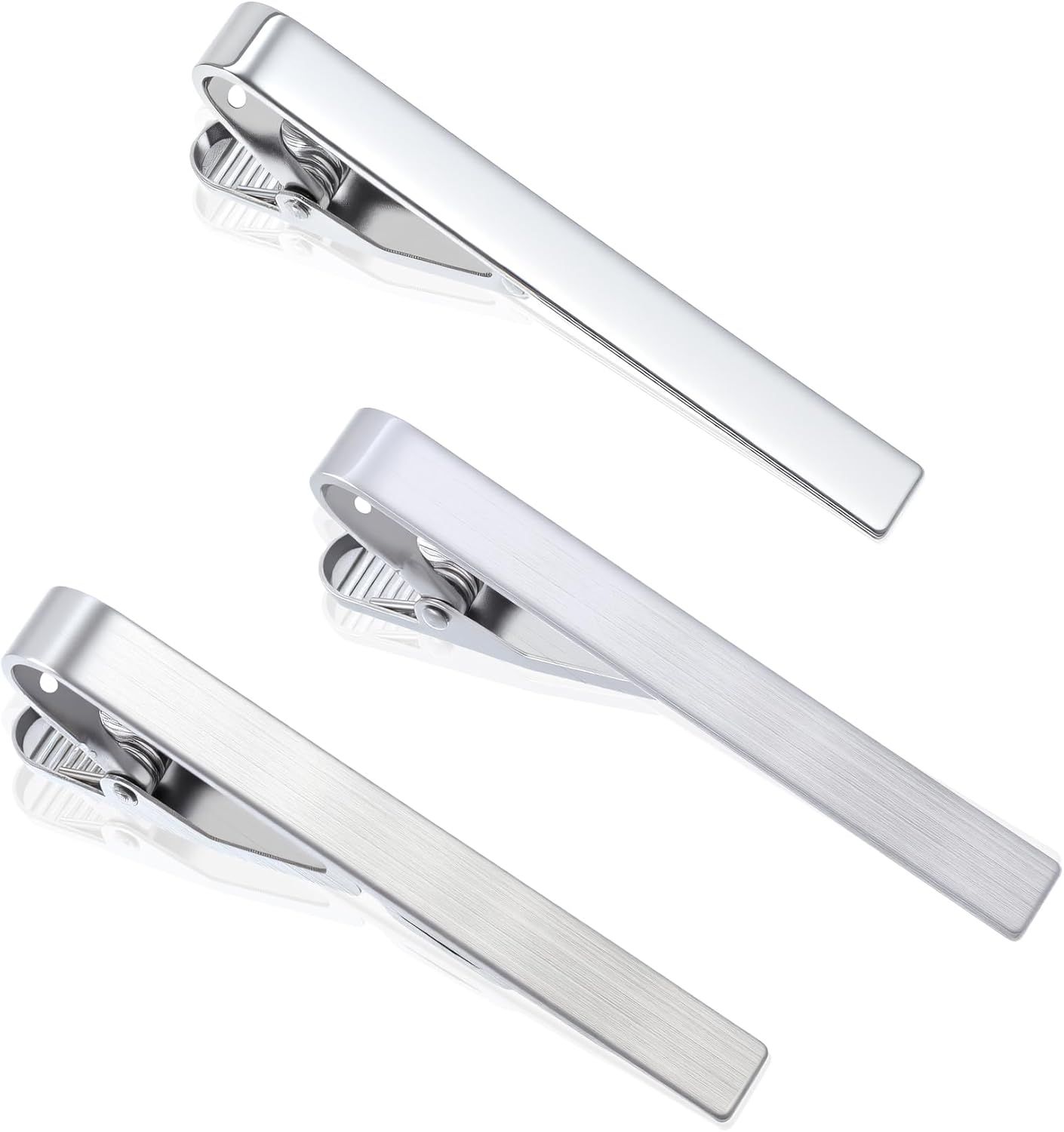 3 Pack Silver Tie Clips for Men, Classic Tie Clips for Men Silver with Adjustable Clasp Ideal for Professional Office Wear and Formal Events - Image 1