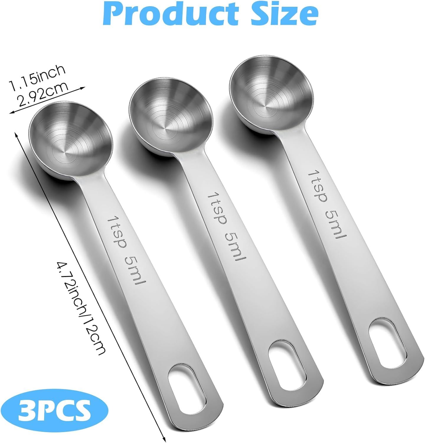 1 Teaspoon Measuring Spoons, 3Pcs Stainless Steel Short Design Kitchen Tools for Precise Cooking, Baking and Spices Measurement, 5ml - Image 3
