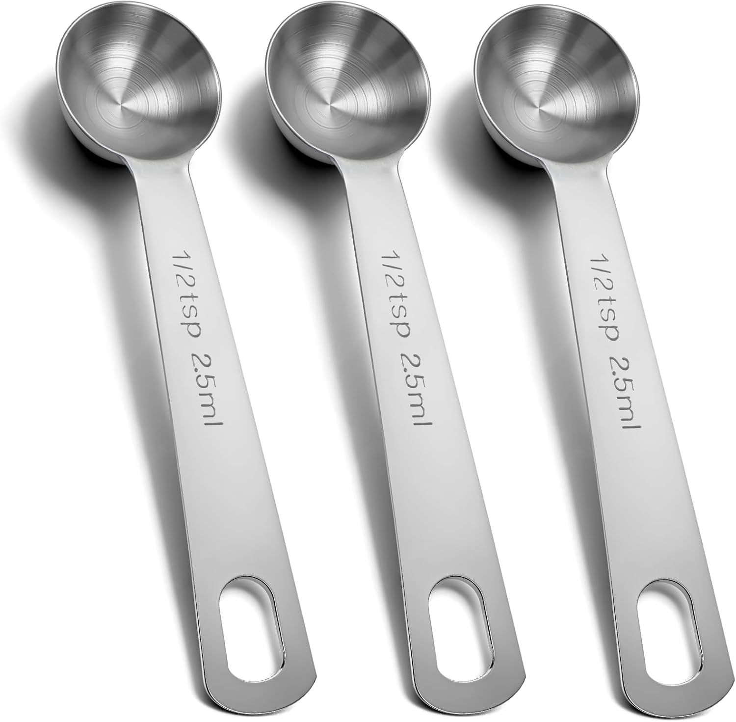 1/2 Teaspoon Measuring Spoons, 3Pcs Stainless Steel Short Design Kitchen Tools for Precise Cooking Baking Spices Measurement, 2.5ml - Image 1