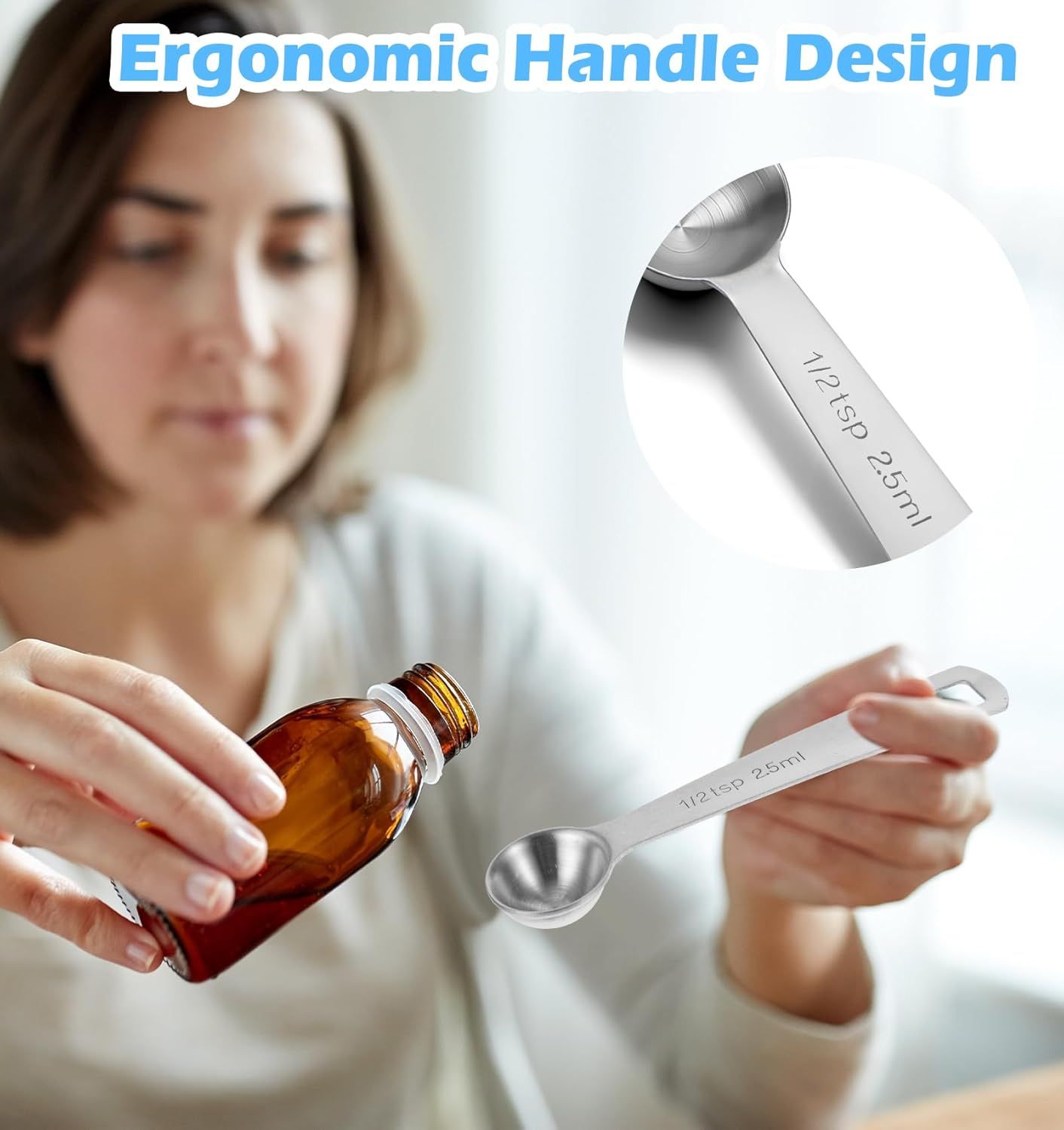 1/2 Teaspoon Measuring Spoons, 3Pcs Stainless Steel Short Design Kitchen Tools for Precise Cooking Baking Spices Measurement, 2.5ml - Image 4