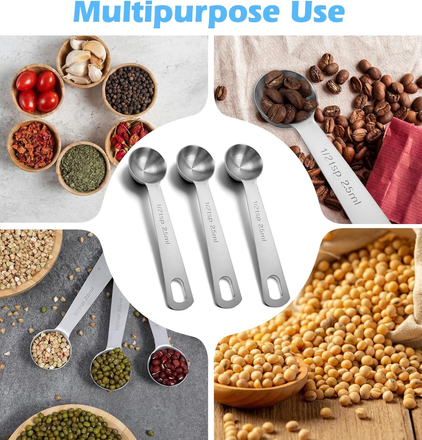 1/2 Teaspoon Measuring Spoons, 3Pcs Stainless Steel Short Design Kitchen Tools for Precise Cooking Baking Spices Measurement, 2.5ml - Image 7