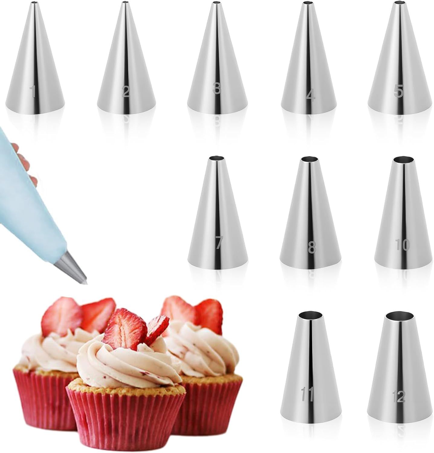 10 Pcs Round Piping Tips, Frosting Tips for Decorating Ideal for Frosting Cupcakes, Cakes, and Cookies (Ten models) - Image 1
