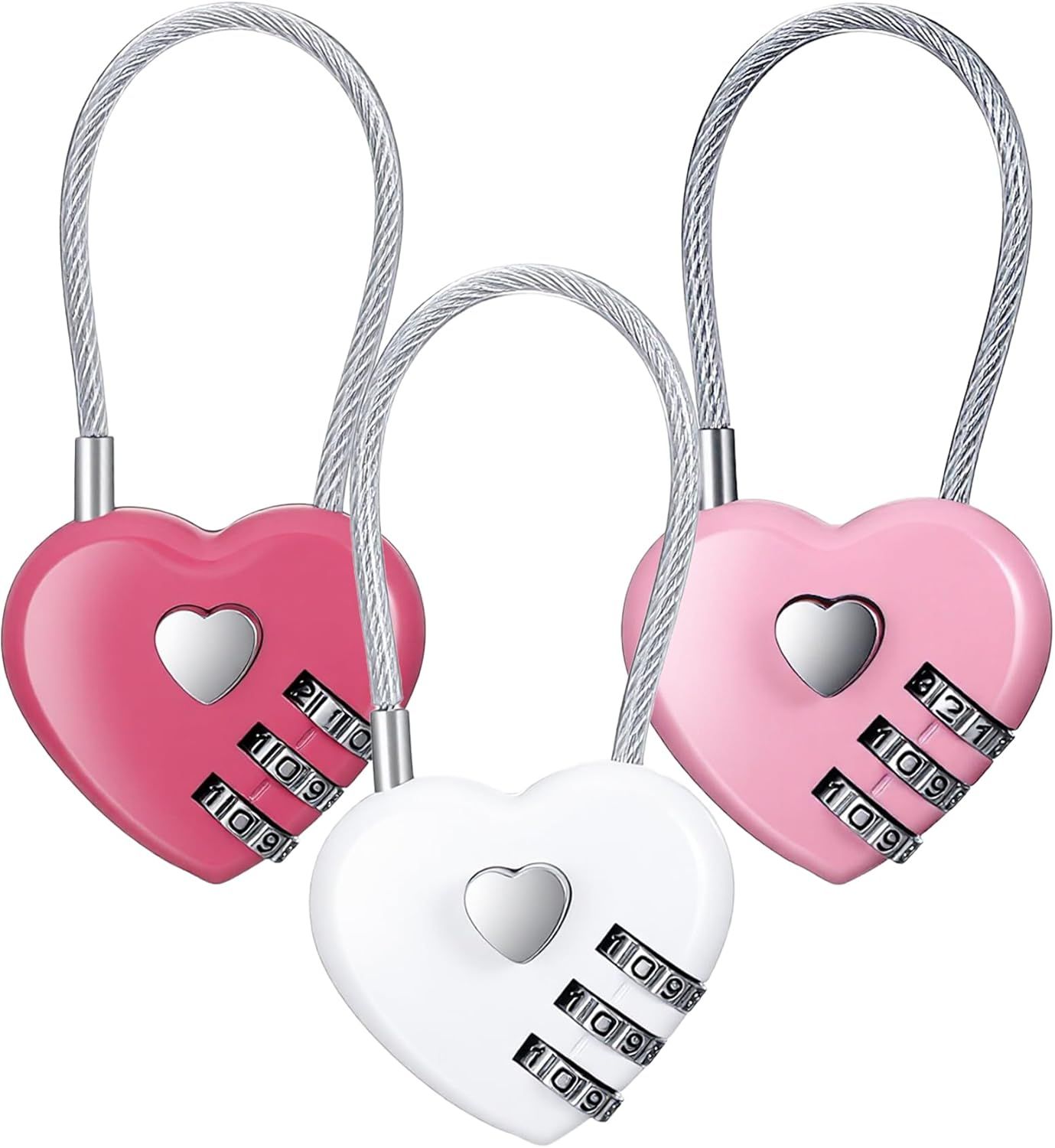Pink Locker Lock, 3Pcs Heart Shaped Lock, Heart Locks for Suitcase & Locker (3 Colors) - Image 1