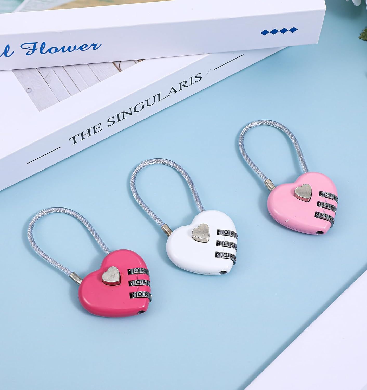 Pink Locker Lock, 3Pcs Heart Shaped Lock, Heart Locks for Suitcase & Locker (3 Colors) - Image 4