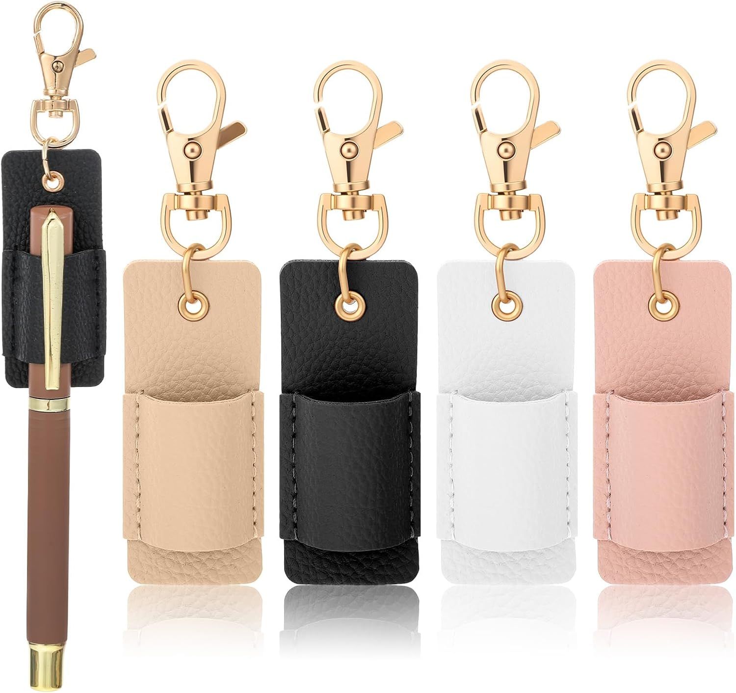 Lanyard Pen Holder, 4 Pcs Anti-lost Leather Badge Pen Holder for Lanyard & Badge Reel (Multi-colored) - Image 1