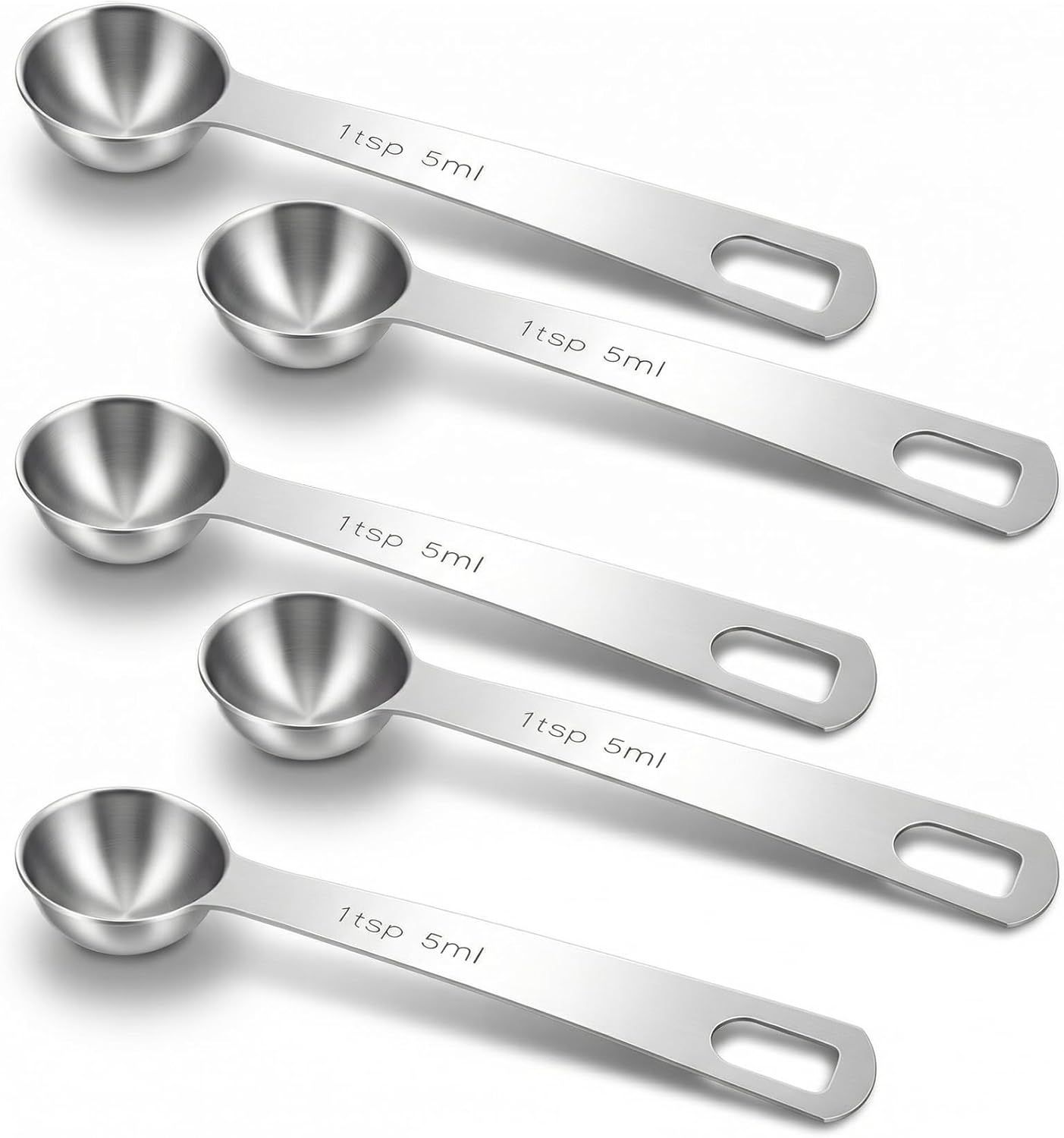 5PCS Teaspoon Measuring Spoon, 4.72 inch Stainless Steel 1 Tsp Measuring Spoon Set for Kitchen Ingredients (Silver, 5ml) - Image 1