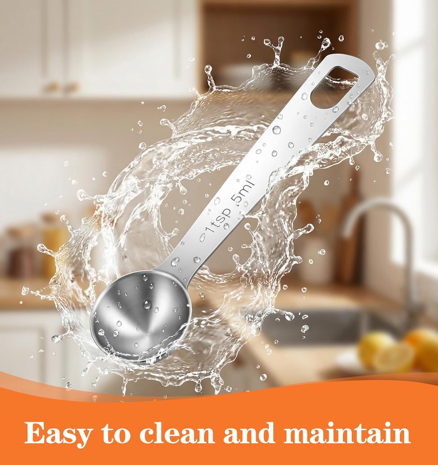 5PCS Teaspoon Measuring Spoon, 4.72 inch Stainless Steel 1 Tsp Measuring Spoon Set for Kitchen Ingredients (Silver, 5ml) - Image 2