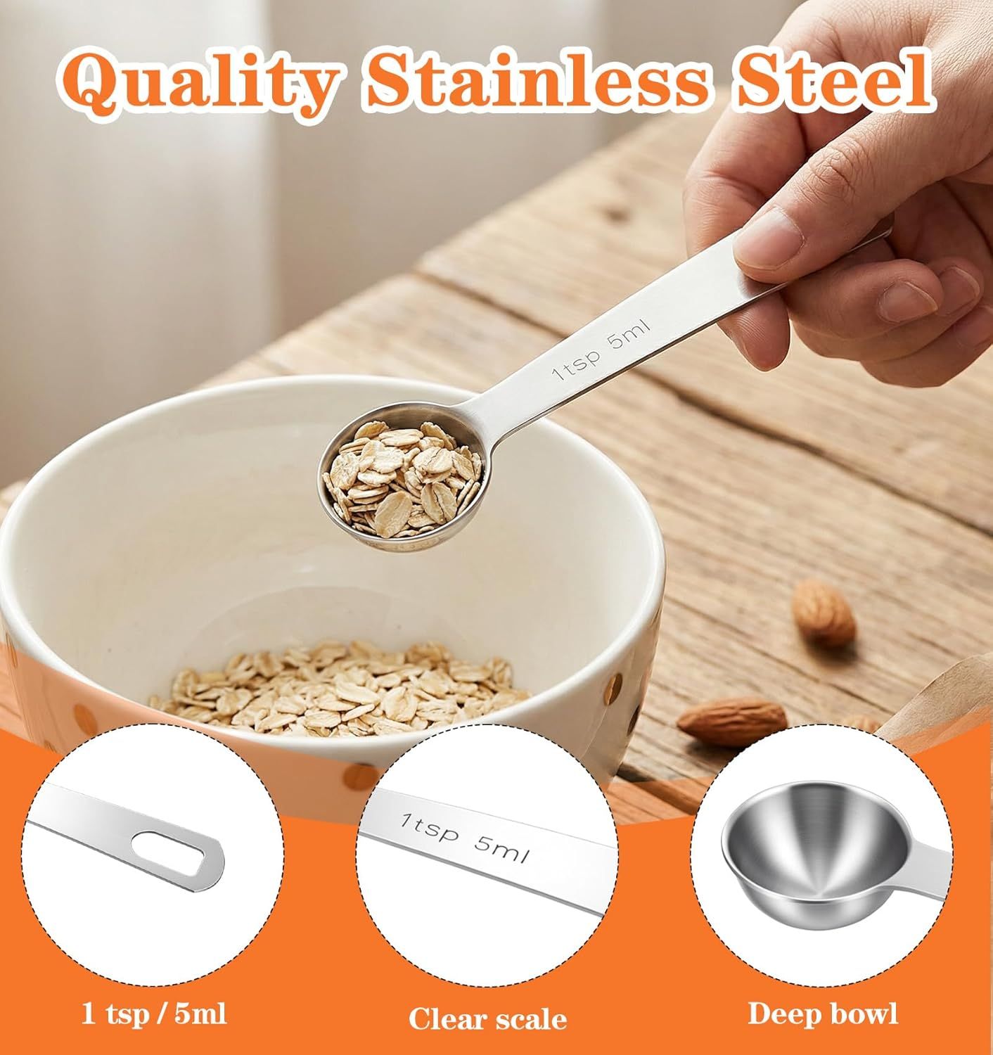 5PCS Teaspoon Measuring Spoon, 4.72 inch Stainless Steel 1 Tsp Measuring Spoon Set for Kitchen Ingredients (Silver, 5ml) - Image 4