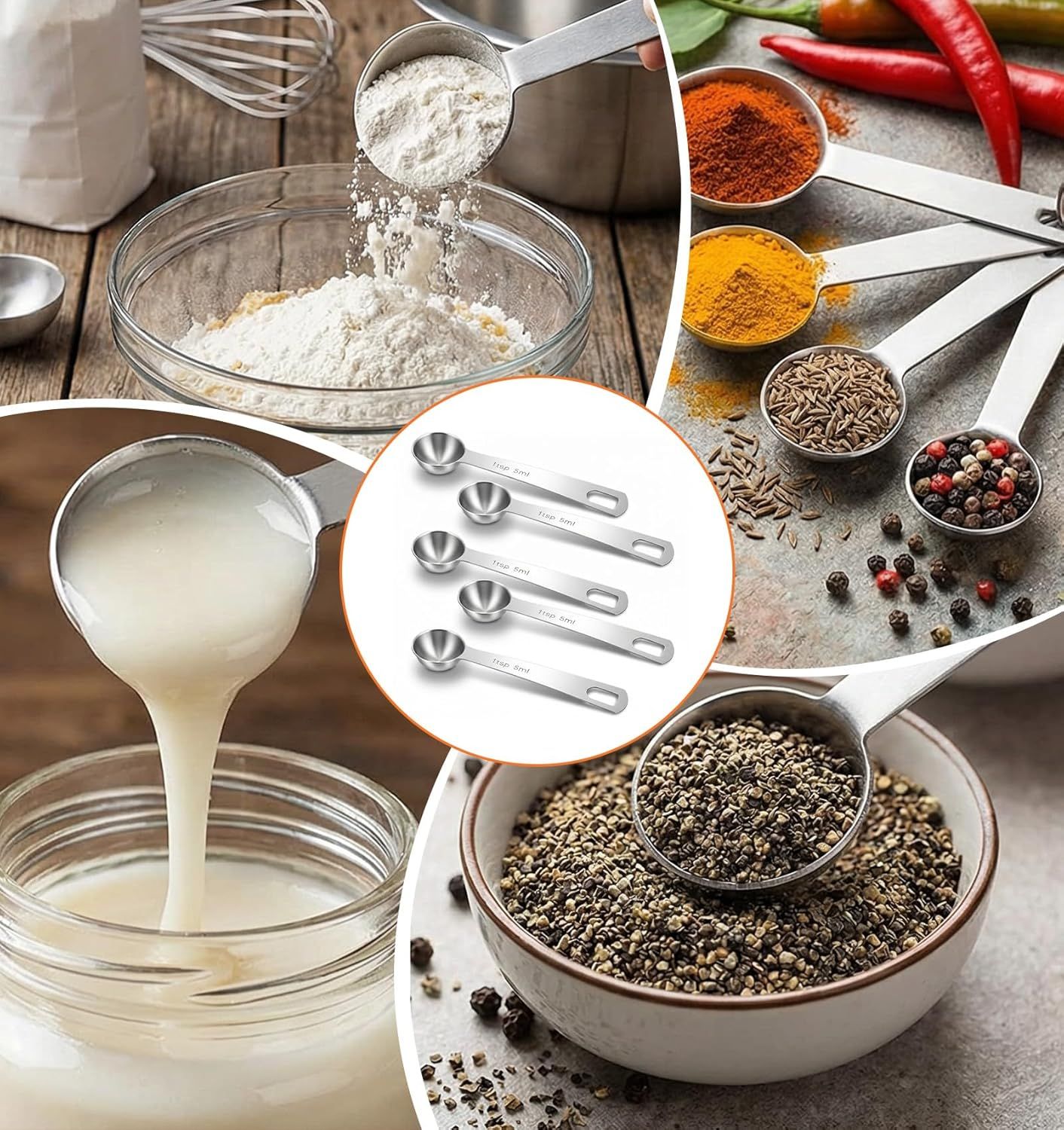 5PCS Teaspoon Measuring Spoon, 4.72 inch Stainless Steel 1 Tsp Measuring Spoon Set for Kitchen Ingredients (Silver, 5ml) - Image 7