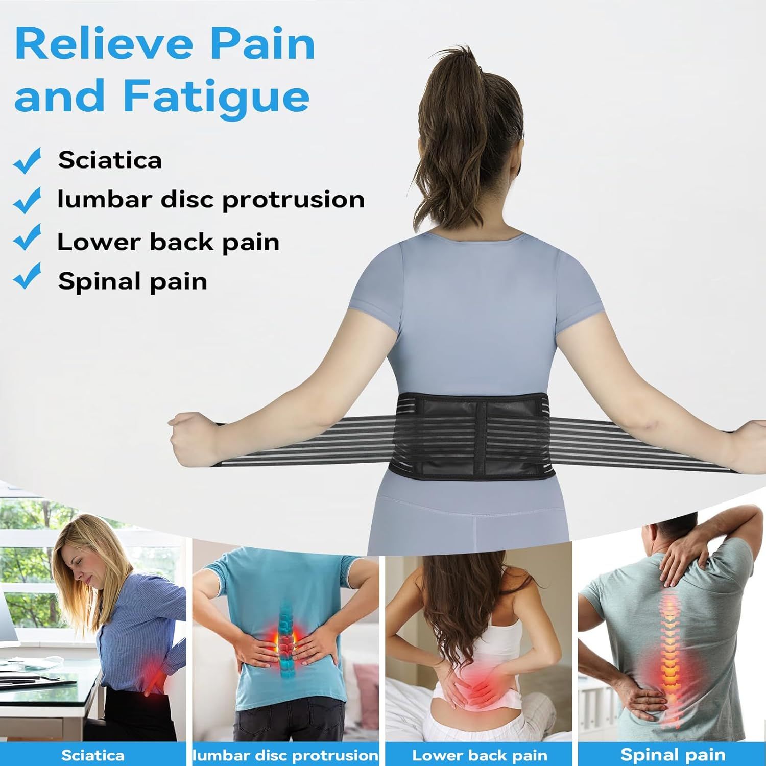 Back Support with Magnet, Tourmaline Magnetic Back Braces for Lower Back Pain Relief, Self Heating & Soothing Waist Band, Lumbar Support Belt for Herniated Disc/Sciatica (Medium) - Image 3