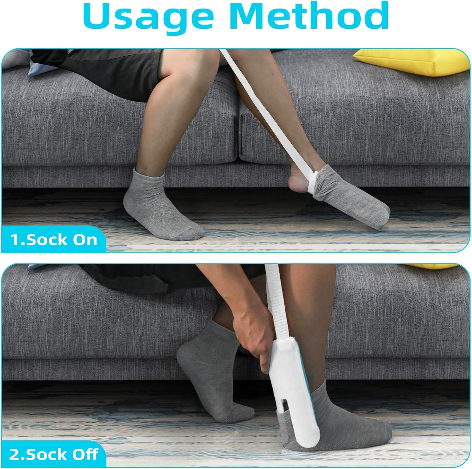 Sock Aid Device for Seniors, Sock Aids for Putting and Off Socks, Sock Helper for Pregnant Women and Disability, Easy On and Off Stocking Slider, Handicapped Avoid Bending Sock Assistant Device - Image 3