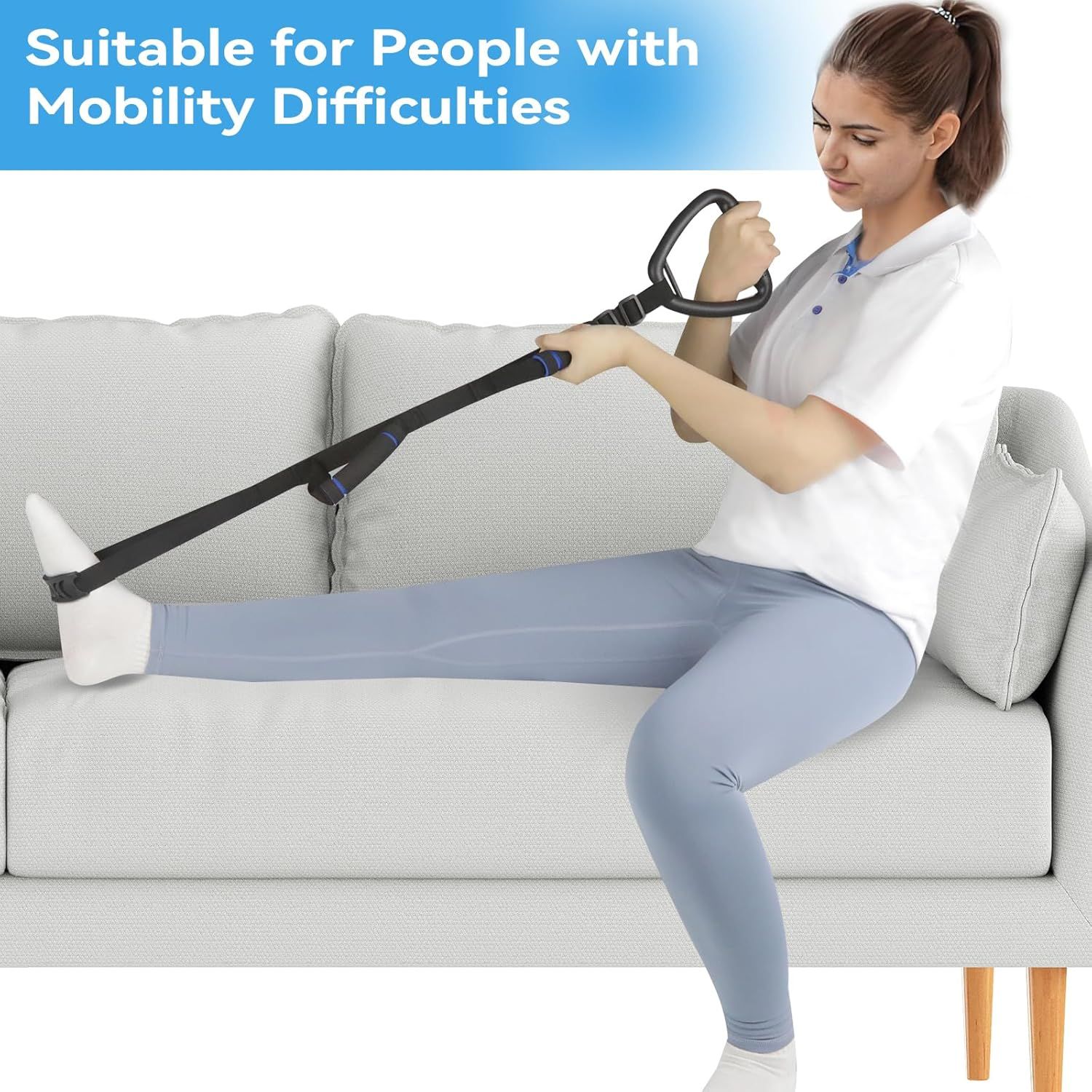 Long Leg Lifter, Leg Lifter Strap Rigid with Large Foot Loop, Legs Strap Lift for Get in and Out of Bed,Car,Wheelchair for Disables and Elderly，Foot Straps，Legs Aid Lift aids (25.5in-56in) - Image 2