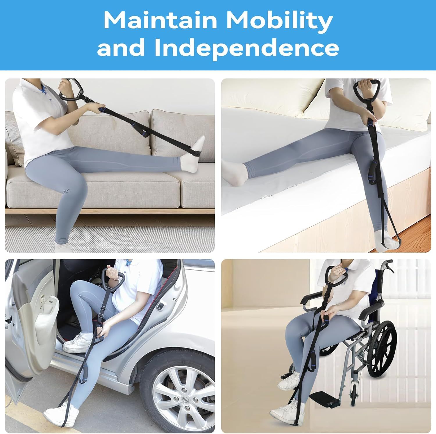 Long Leg Lifter, Leg Lifter Strap Rigid with Large Foot Loop, Legs Strap Lift for Get in and Out of Bed,Car,Wheelchair for Disables and Elderly，Foot Straps，Legs Aid Lift aids (25.5in-56in) - Image 4