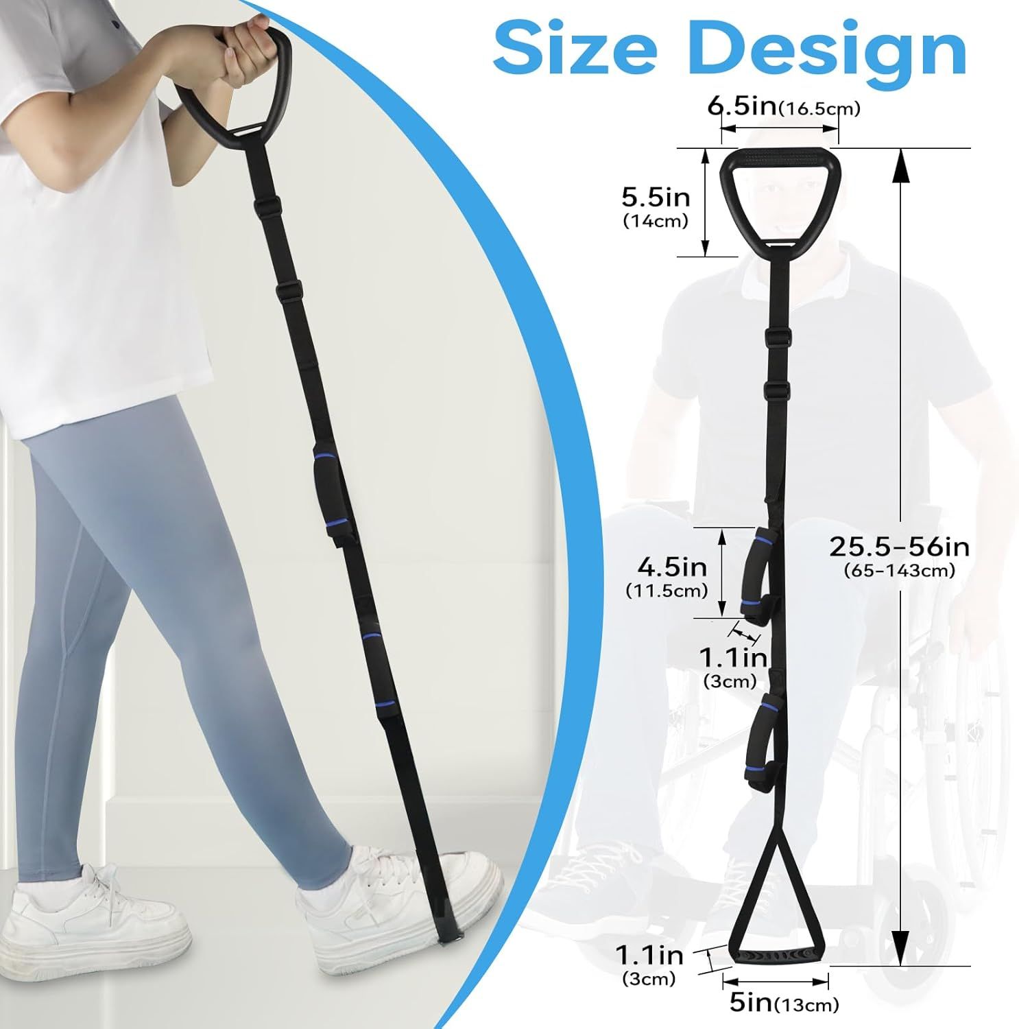 Long Leg Lifter, Leg Lifter Strap Rigid with Large Foot Loop, Legs Strap Lift for Get in and Out of Bed,Car,Wheelchair for Disables and Elderly，Foot Straps，Legs Aid Lift aids (25.5in-56in) - Image 7
