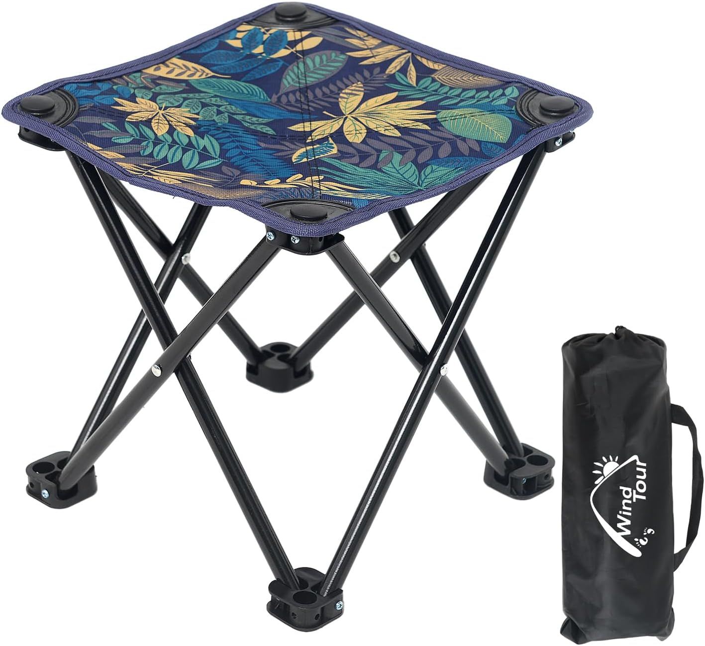 Portable Folding Camping Stool Outdoor Camping Lightweight Samll Chair for Fishing Hiking Gardening and Beach with Carry Bag (Medium Blue -1) - Image 1