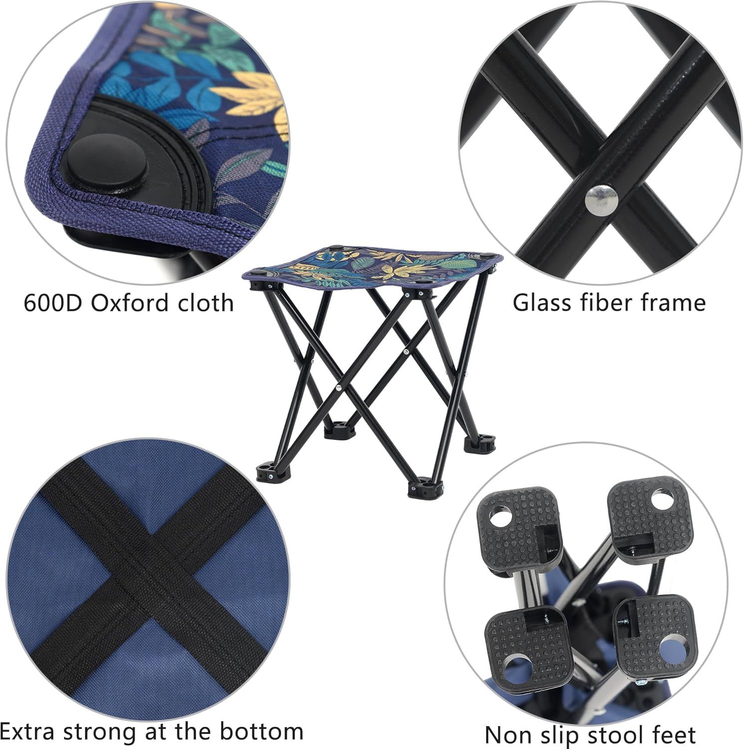 Portable Folding Camping Stool Outdoor Camping Lightweight Samll Chair for Fishing Hiking Gardening and Beach with Carry Bag (Medium Blue -1) - Image 4