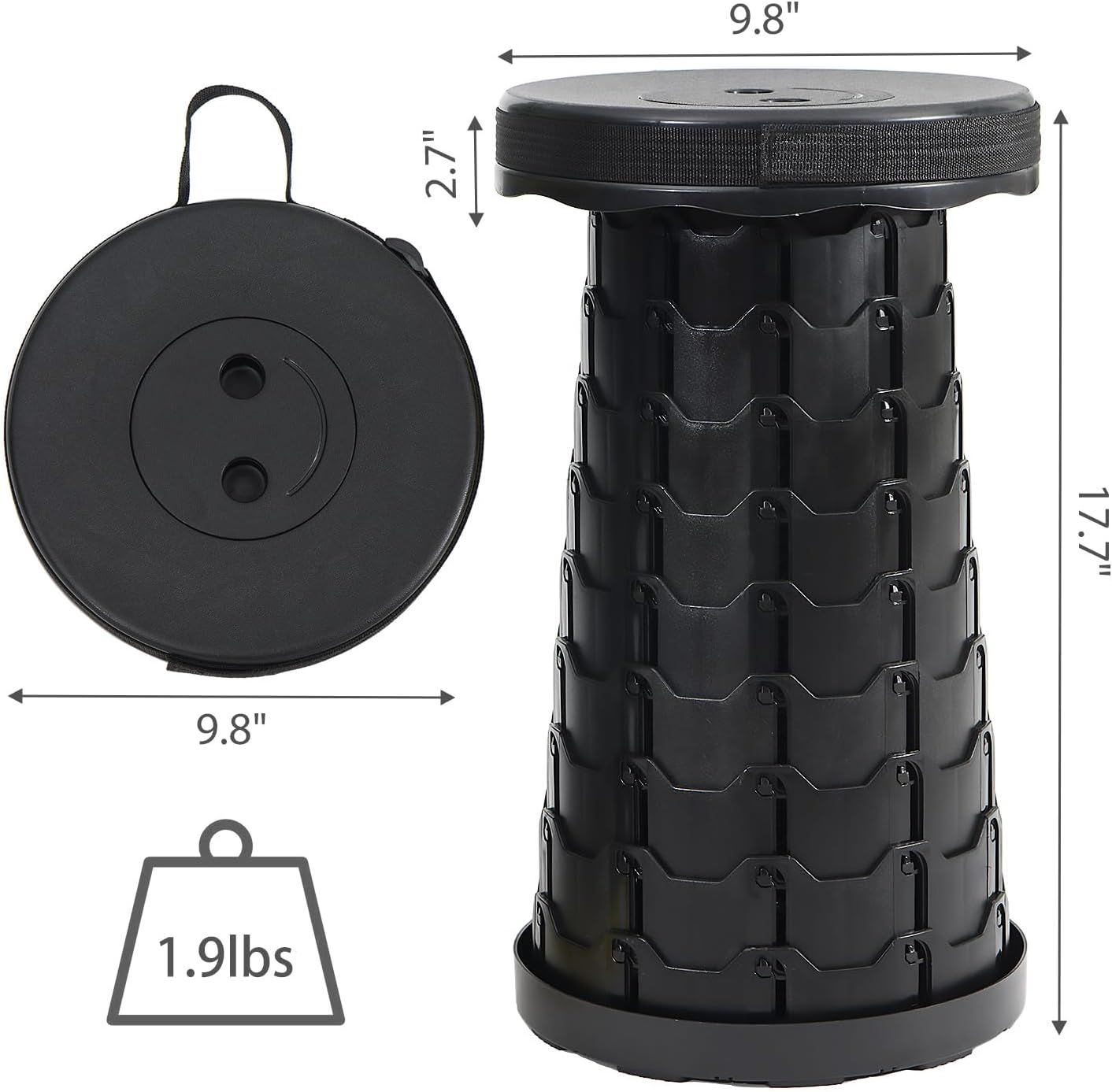 Portable Telescoping Foldable Stool - Lightweight, Outdoor Essential for Camping, Picnicking, Park Leisure, Fishing, Hiking & BBQ (Black) - Image 2