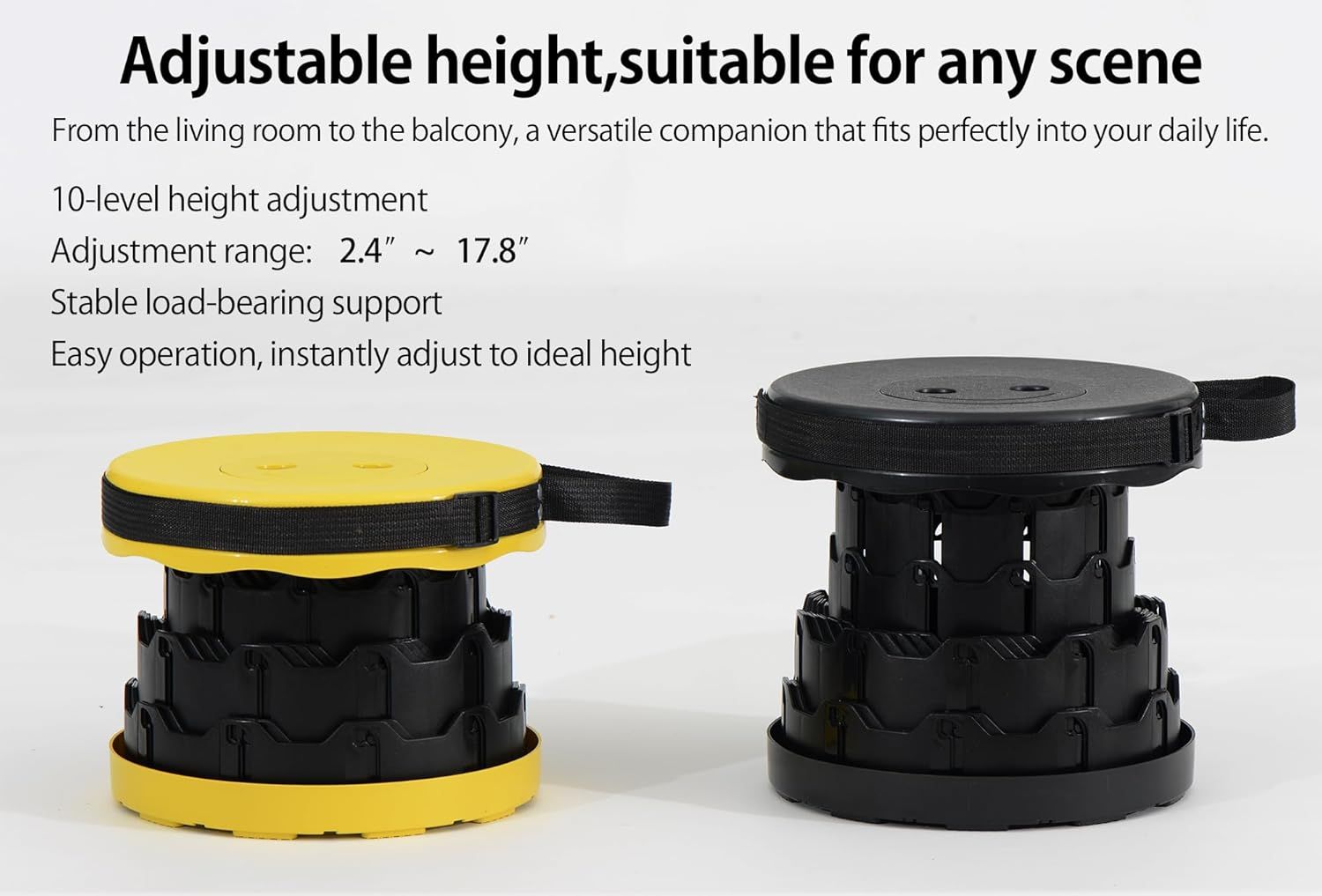 Portable Telescoping Foldable Stool - Lightweight, Outdoor Essential for Camping, Picnicking, Park Leisure, Fishing, Hiking & BBQ (Black) - Image 5