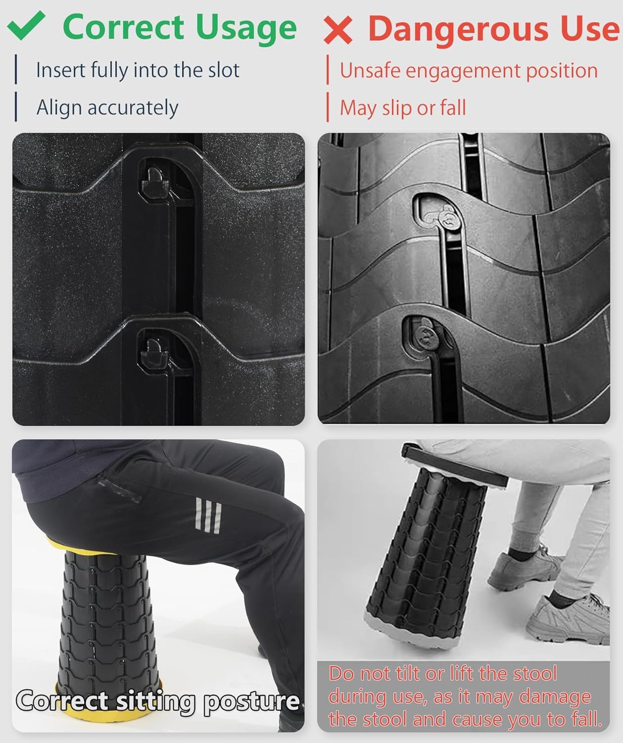 Portable Telescoping Foldable Stool - Lightweight, Outdoor Essential for Camping, Picnicking, Park Leisure, Fishing, Hiking & BBQ (Black) - Image 6