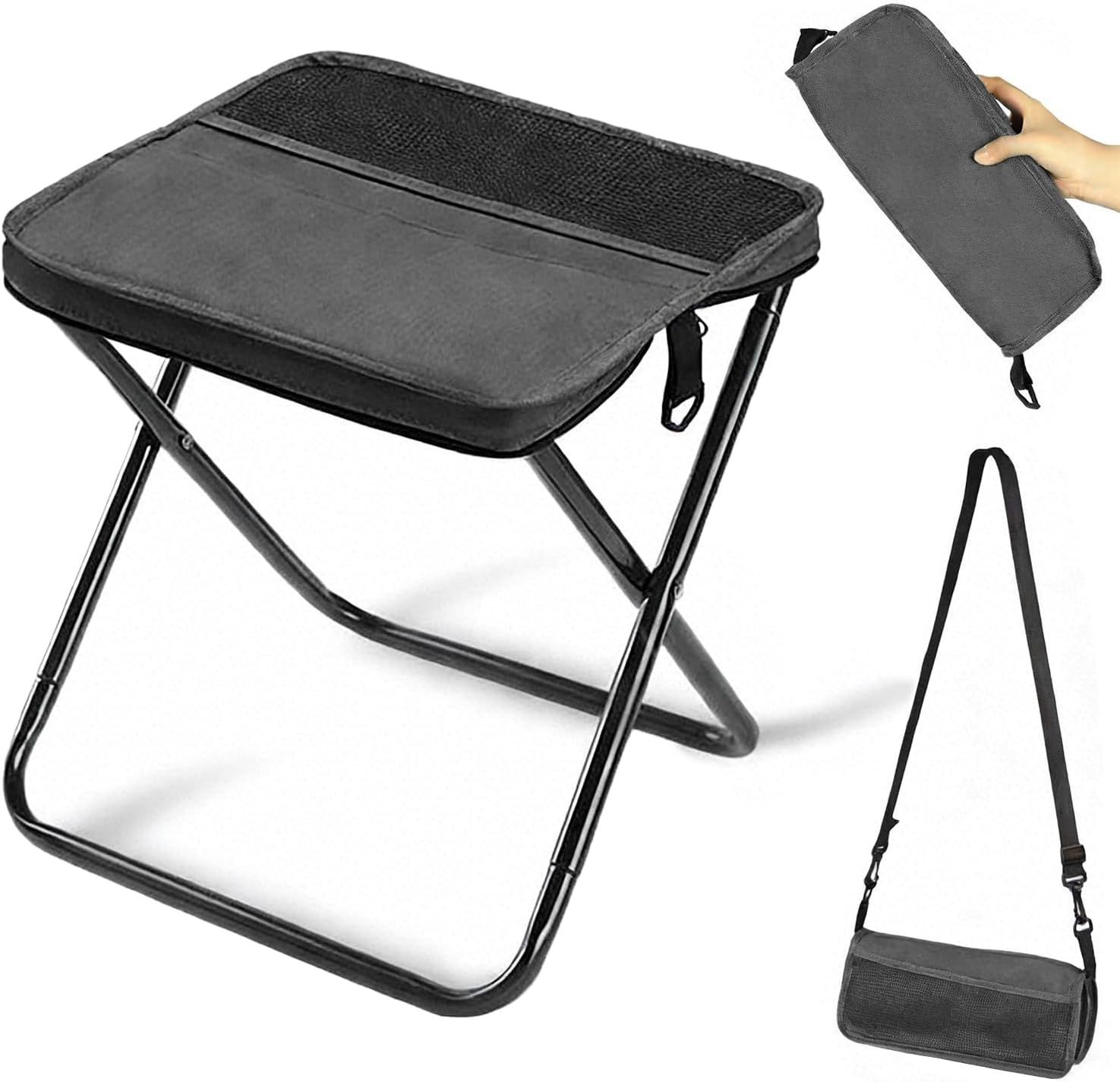 Outdoor Backpack Folding Stool, Pencil Case Stool, Portable Lightweight Camping Gear, Sports Folding Chair, Handbag Stool（Crossbody Bag Stool | Black） - Image 1