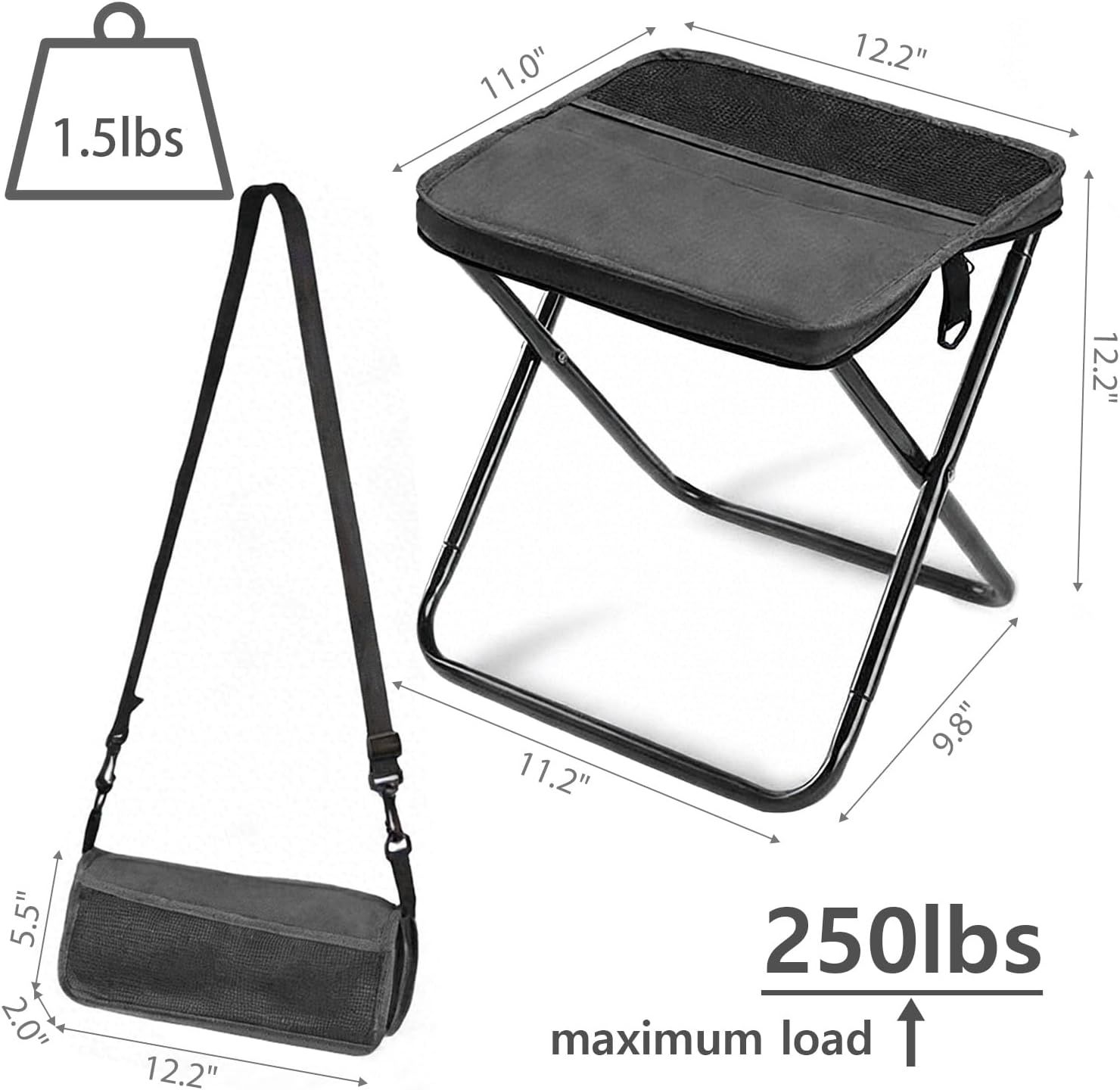 Outdoor Backpack Folding Stool, Pencil Case Stool, Portable Lightweight Camping Gear, Sports Folding Chair, Handbag Stool（Crossbody Bag Stool | Black） - Image 3