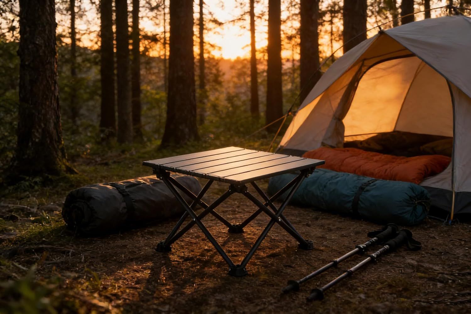 Roll-Up Camping Table, 4-Person Lightweight Portable Outdoor Table with Carry Bag for Picnics BBQ Travel (15.7”x13.7”x11” Black) - Image 2
