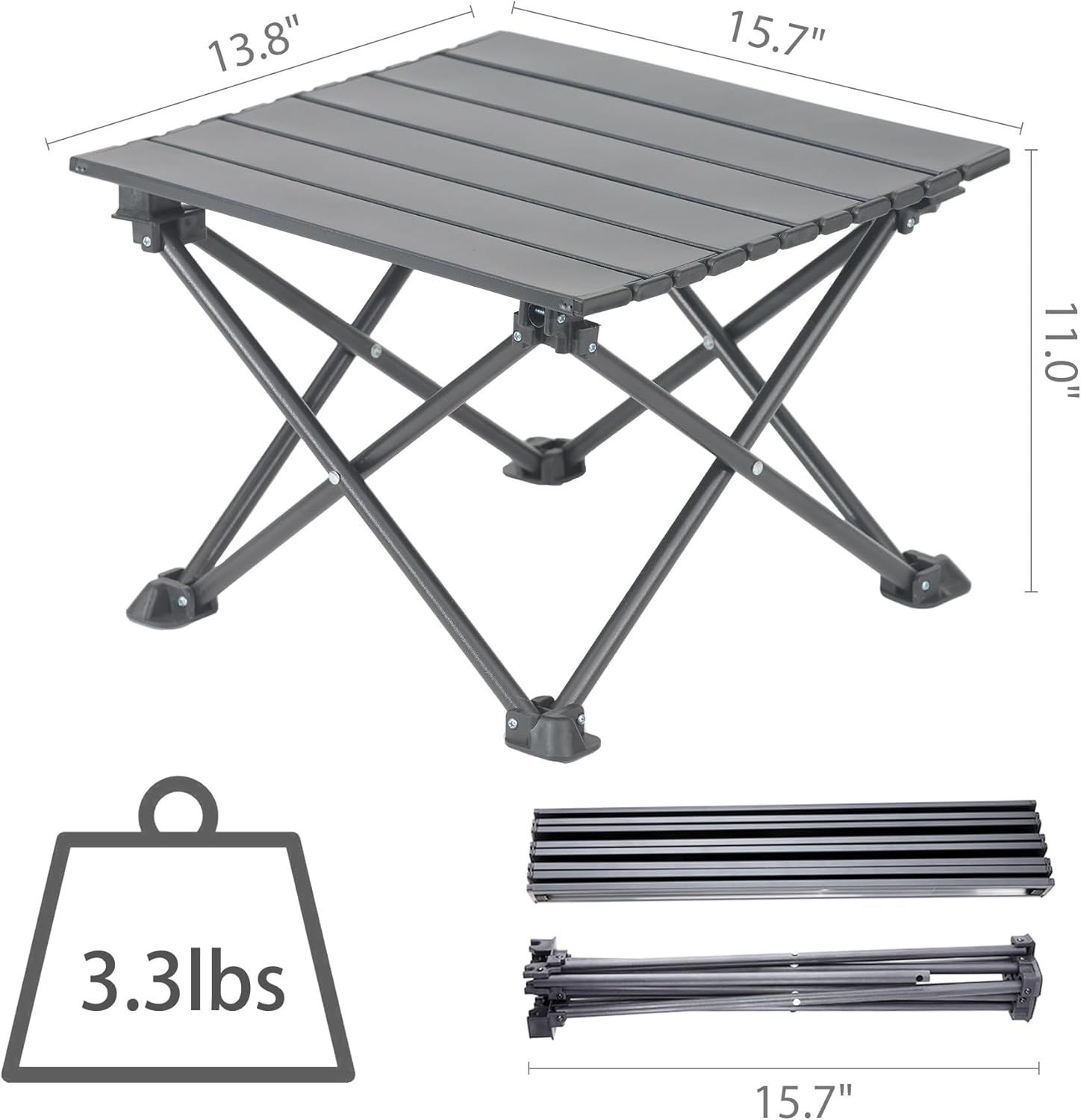Roll-Up Camping Table, 4-Person Lightweight Portable Outdoor Table with Carry Bag for Picnics BBQ Travel (15.7”x13.7”x11” Black) - Image 3