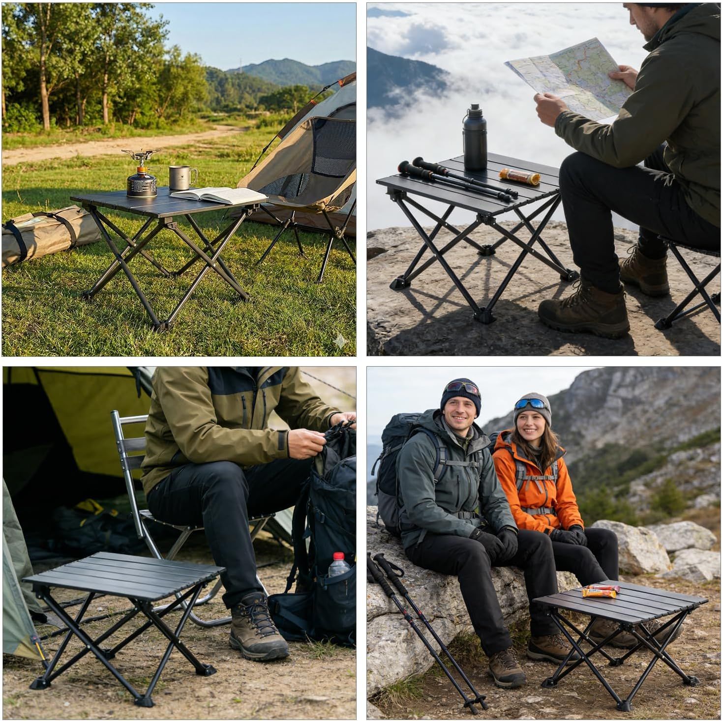 Roll-Up Camping Table, 4-Person Lightweight Portable Outdoor Table with Carry Bag for Picnics BBQ Travel (15.7”x13.7”x11” Black) - Image 6