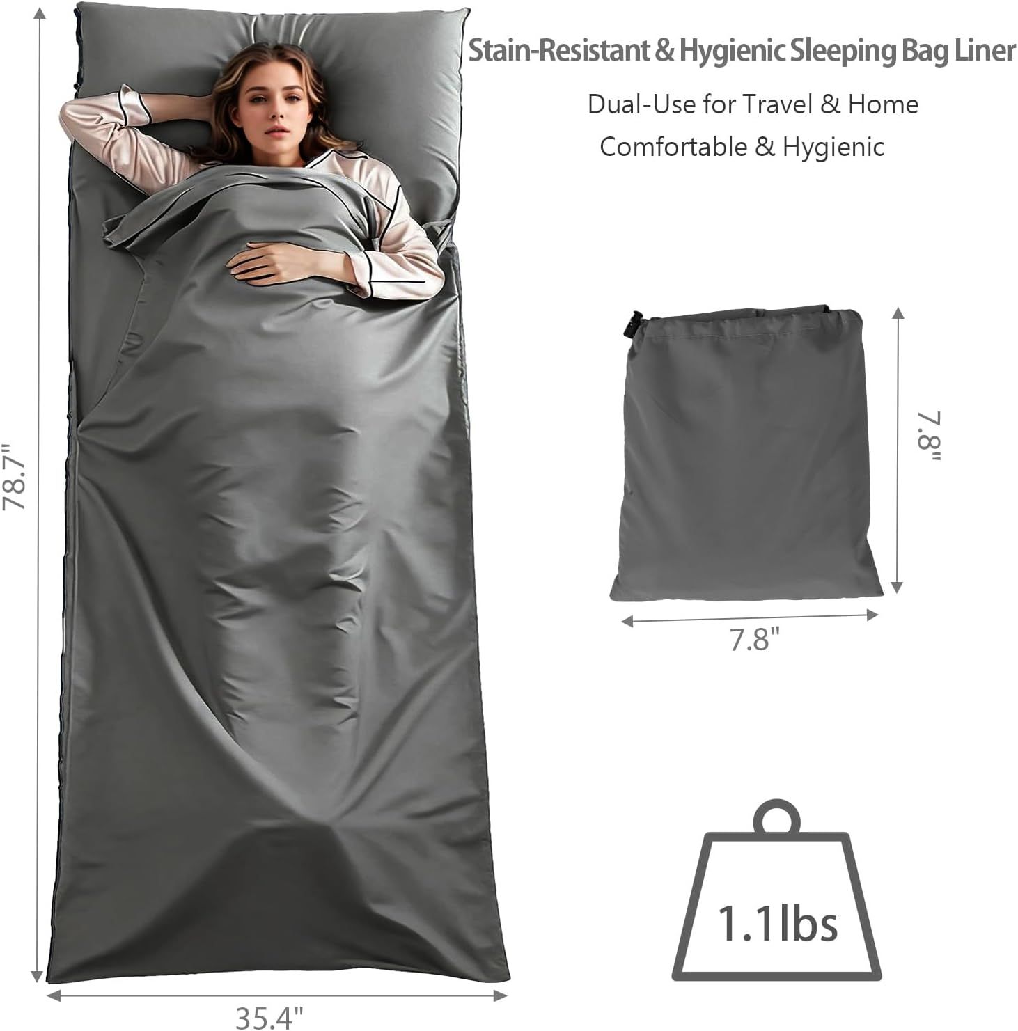 Sleeping Bag Liner Adult Sleep Sack Lightweight Portable Travel Sheets for Hotel Double Sleeping Bag Liners for Camping Backpacking Hotels - Image 2