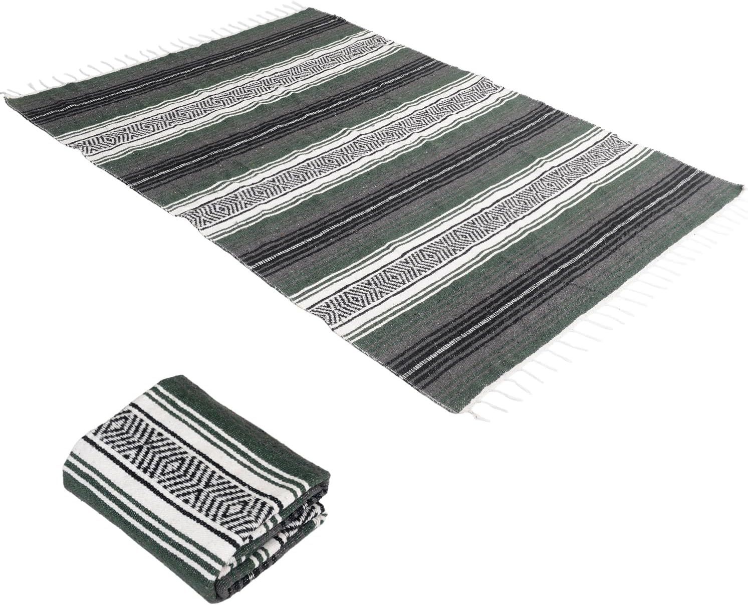 Handwoven Mexican Blanket - Lightweight Yoga, Beach, Camping & Picnic Blanket - Durable Blanket for Outdoor, Equestrian & Home Decor (Forest Green) - Image 1