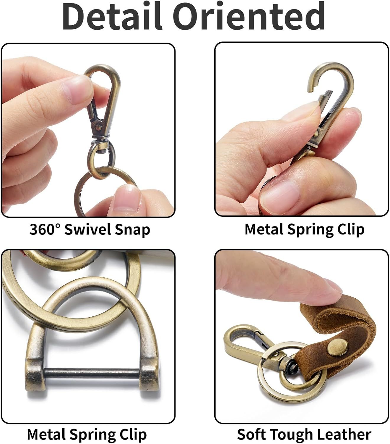 Leather Car Keychain Holder for Men and Women,Universal Keys Fob Key chains Accessories with Carabiner Clip - Image 3