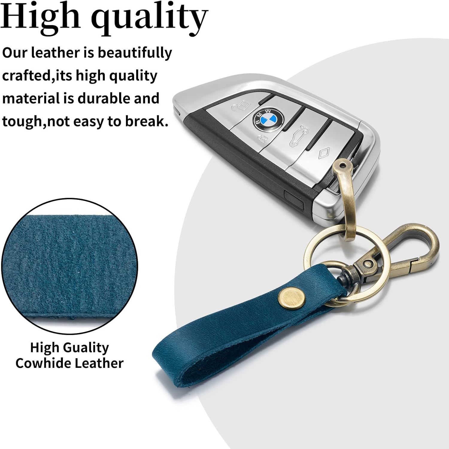 Leather Car Keychain Holder for Men and Women,Universal Keys Fob Key chains Accessories with Carabiner Clip - Image 4
