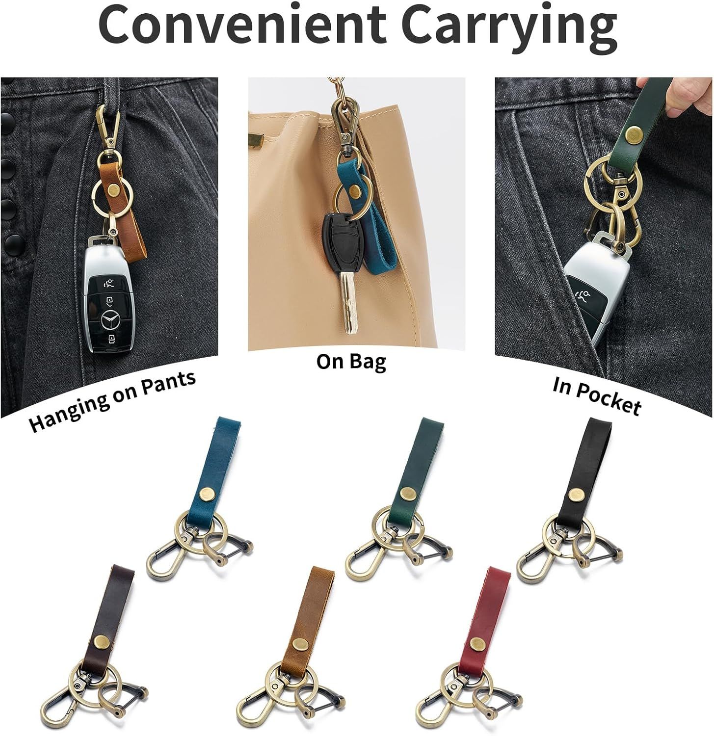 Leather Car Keychain Holder for Men and Women,Universal Keys Fob Key chains Accessories with Carabiner Clip - Image 5