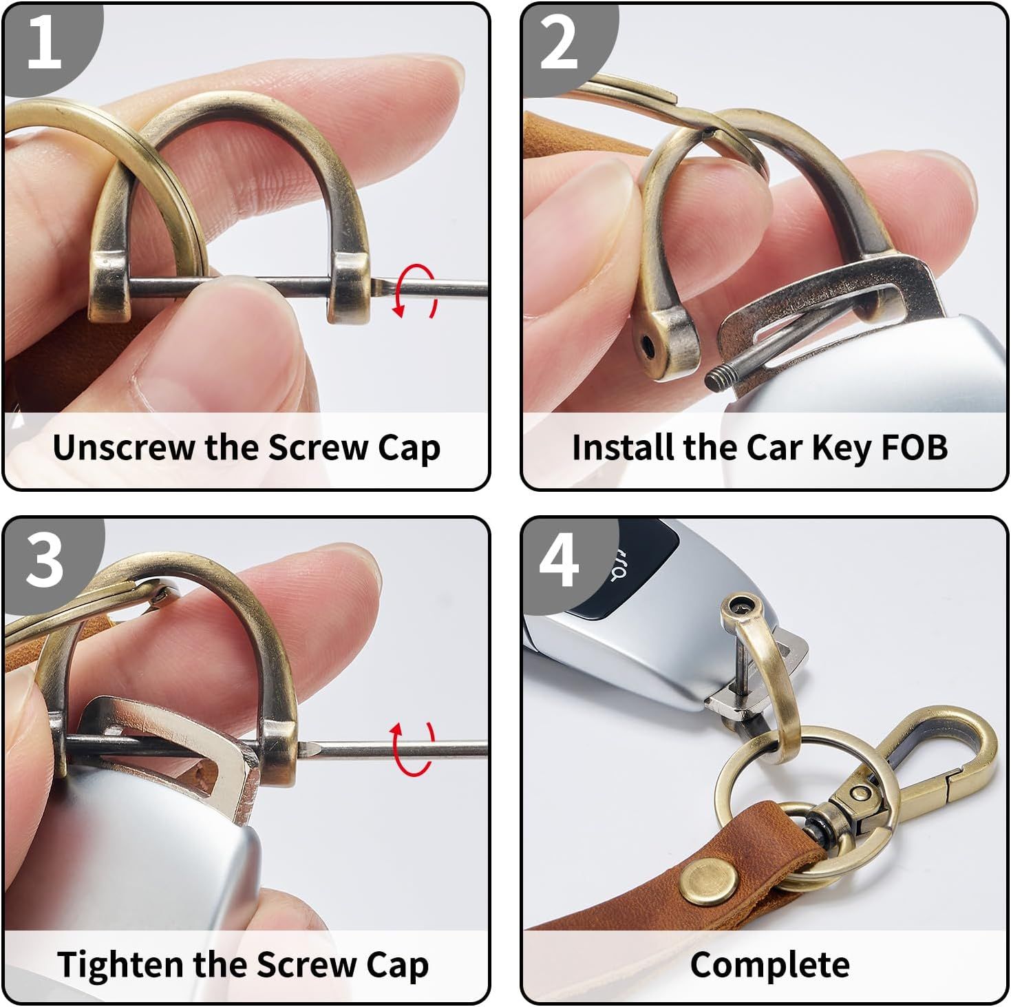 Leather Car Keychain Holder for Men and Women,Universal Keys Fob Key chains Accessories with Carabiner Clip - Image 7
