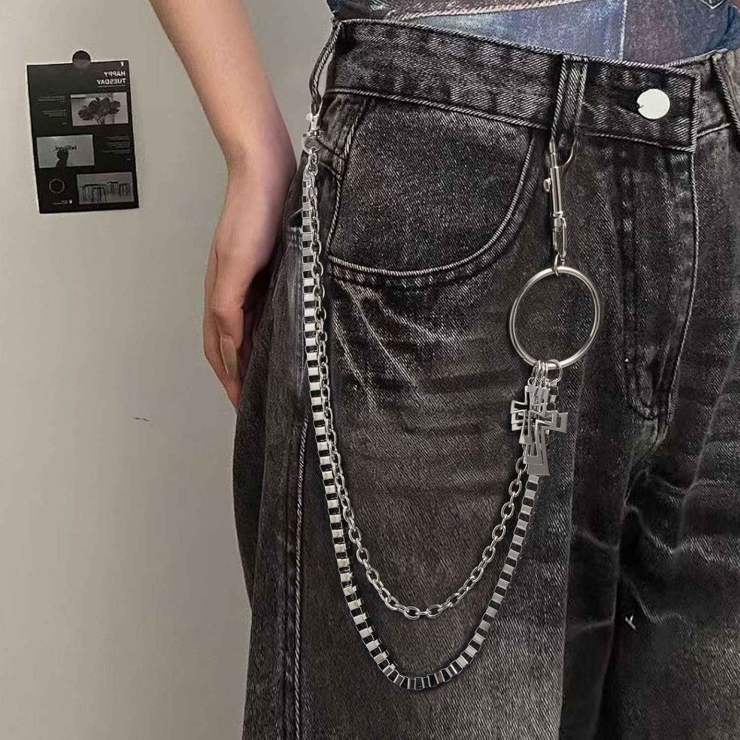 Wallet Chain,Punk Trousers Pants Chains for Men Women,Pocket Chain Heavy Chain Belt Goth Accessories - Image 4