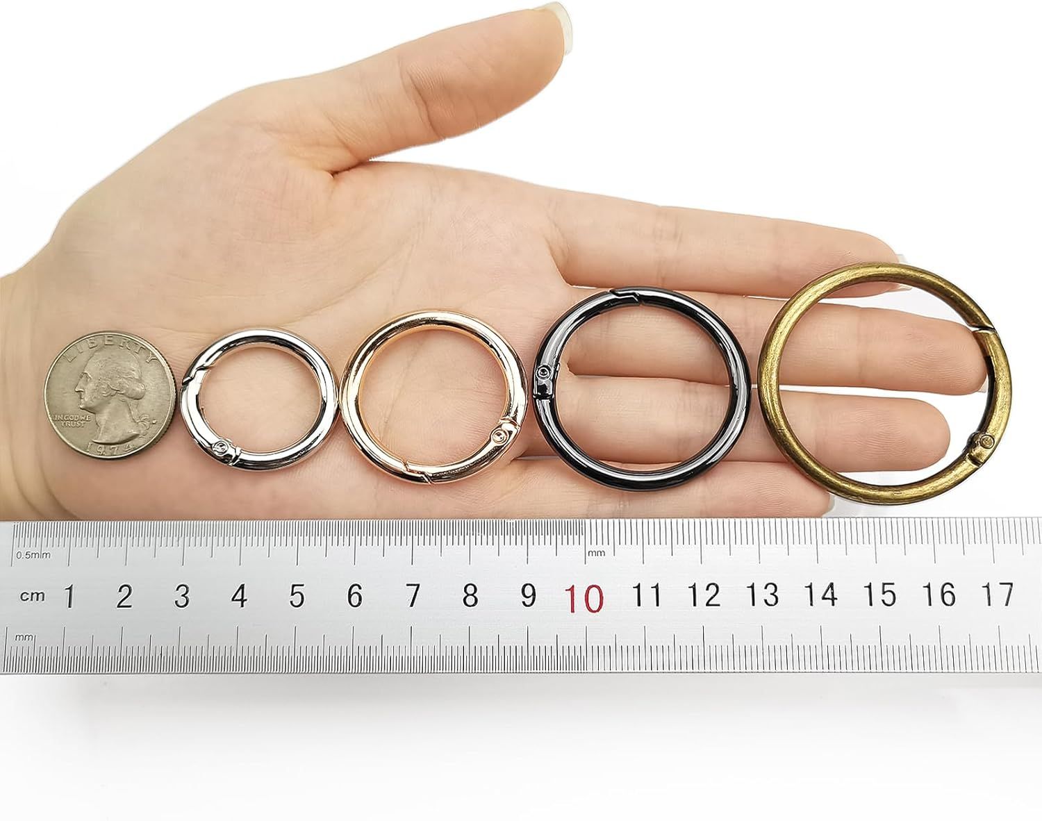 15pcs Trigger Spring O Rings Round,Metal Keychain Ring Round Carabiner Clips for Keyrings Buckle, Bags,Purses - Image 6