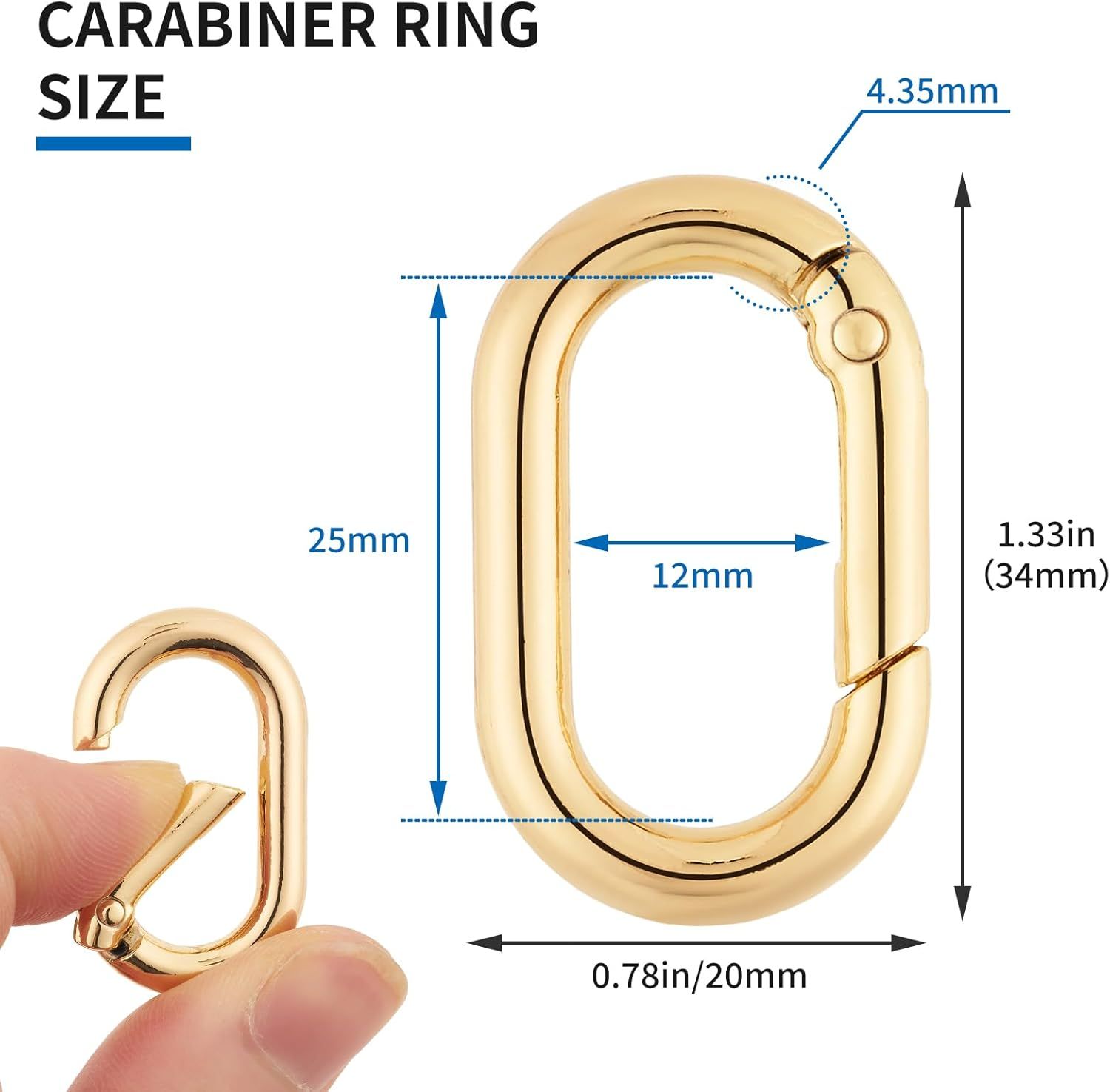 12Pack 1 Inch Small Carabiner Spring Hooks Metal Oval Clip for Purse Keychain Replacement,Climbing Hiking, Wallet,Car Key Rings - Image 2