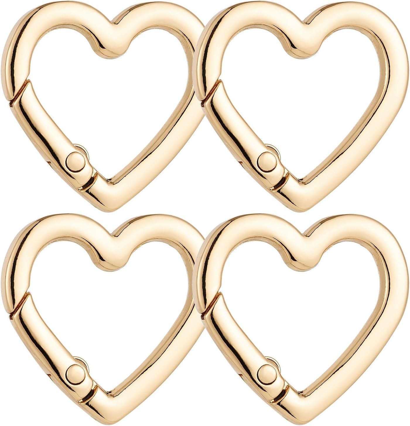 4 Pcs Heart Shaped Keychain Clip, Zinc Alloy Cute Heart Carabiner, Small Craft KeyringSpring Snap Clasp Hook for Camping Hiking Fishing Traveling - Image 1