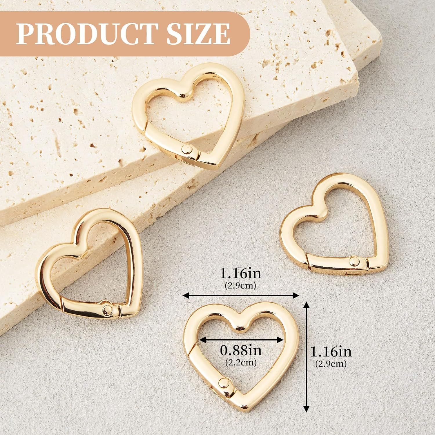 4 Pcs Heart Shaped Keychain Clip, Zinc Alloy Cute Heart Carabiner, Small Craft KeyringSpring Snap Clasp Hook for Camping Hiking Fishing Traveling - Image 2