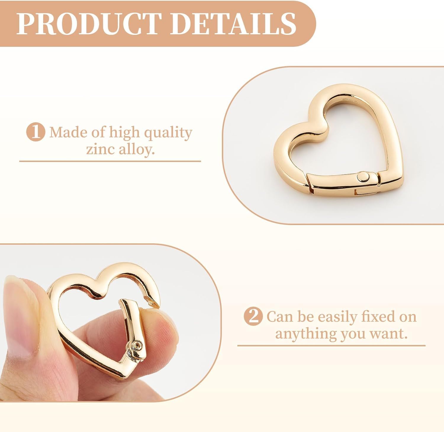 4 Pcs Heart Shaped Keychain Clip, Zinc Alloy Cute Heart Carabiner, Small Craft KeyringSpring Snap Clasp Hook for Camping Hiking Fishing Traveling - Image 3