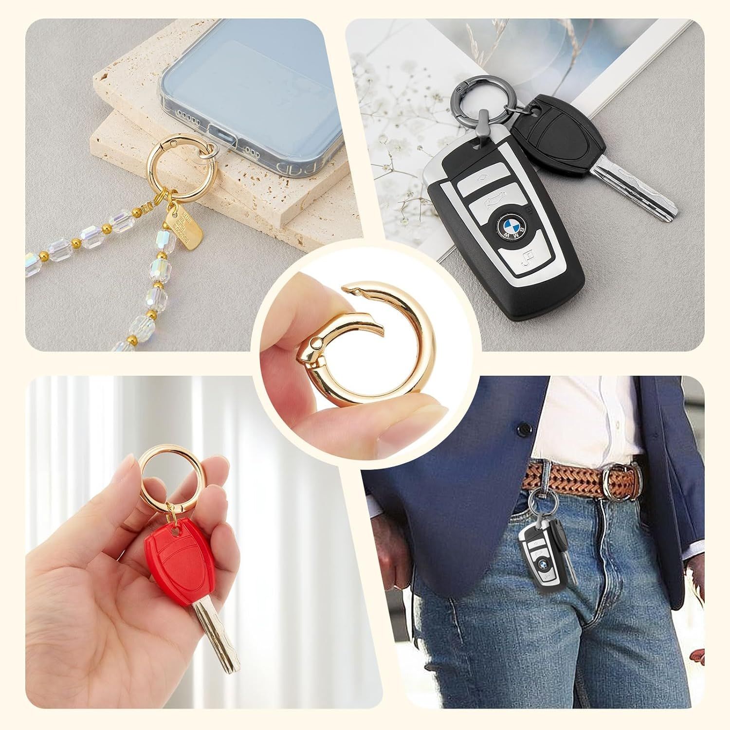 12Pcs Metal Spring O Rings Clip Keychain, Round Carabiner Clips Keyrings Snap Hook Buckle for Bags,Purses - Image 6