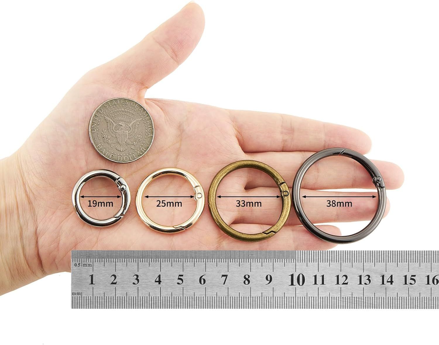 25pcs Trigger Spring O Rings Round,Metal Keychain Ring Round Carabiner Clips for Keyrings Buckle, Bags,Purses - Image 2