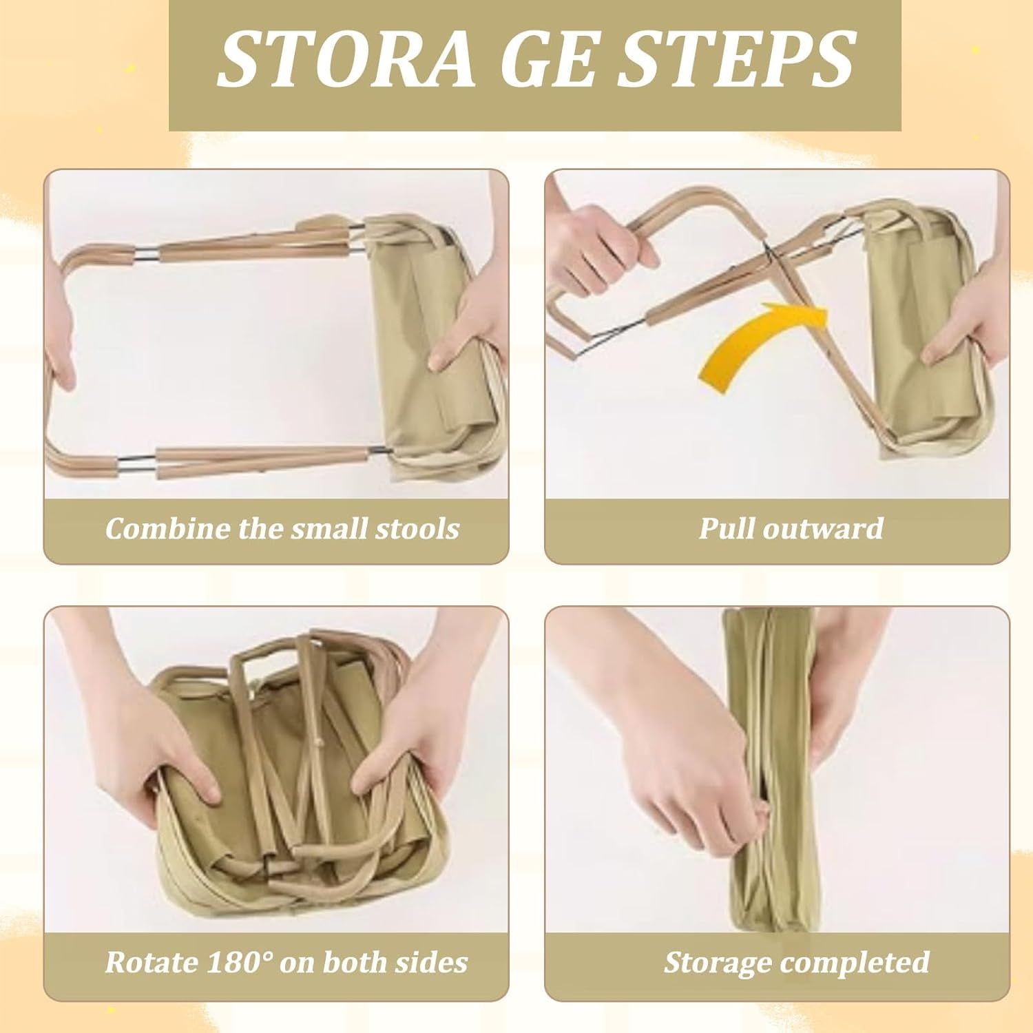 Collapsible Stool Folding Stool for Adults, Foldable Backpack Stool Portable Chair Heavy Duty Compact Travel Camping Stool with Storage Pocket, Portable Folding Seat for Fishing Hiking (Khaki, S) - Image 6