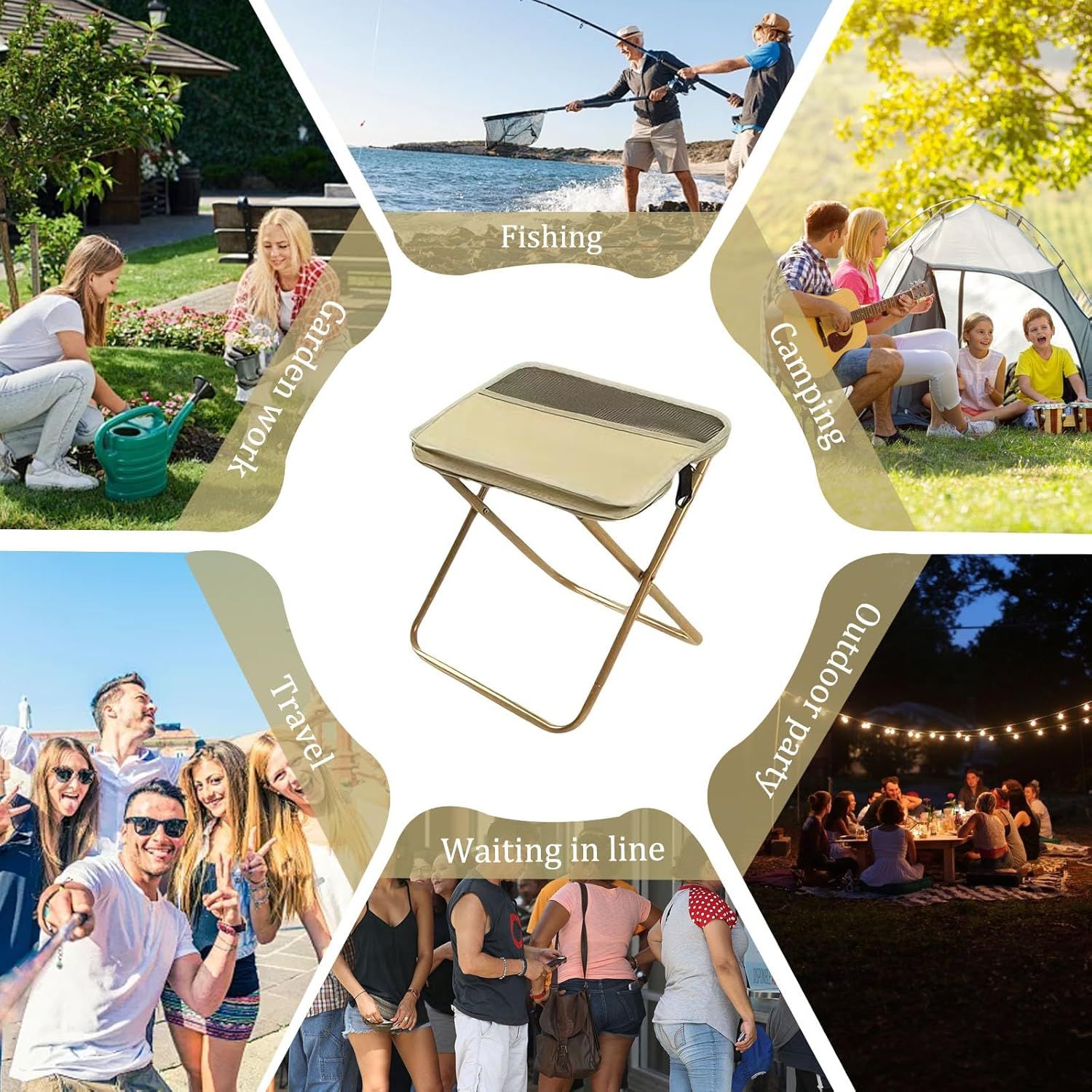 Collapsible Stool Folding Stool for Adults, Foldable Backpack Stool Portable Chair Heavy Duty Compact Travel Camping Stool with Storage Pocket, Portable Folding Seat for Fishing Hiking (Khaki, S) - Image 7