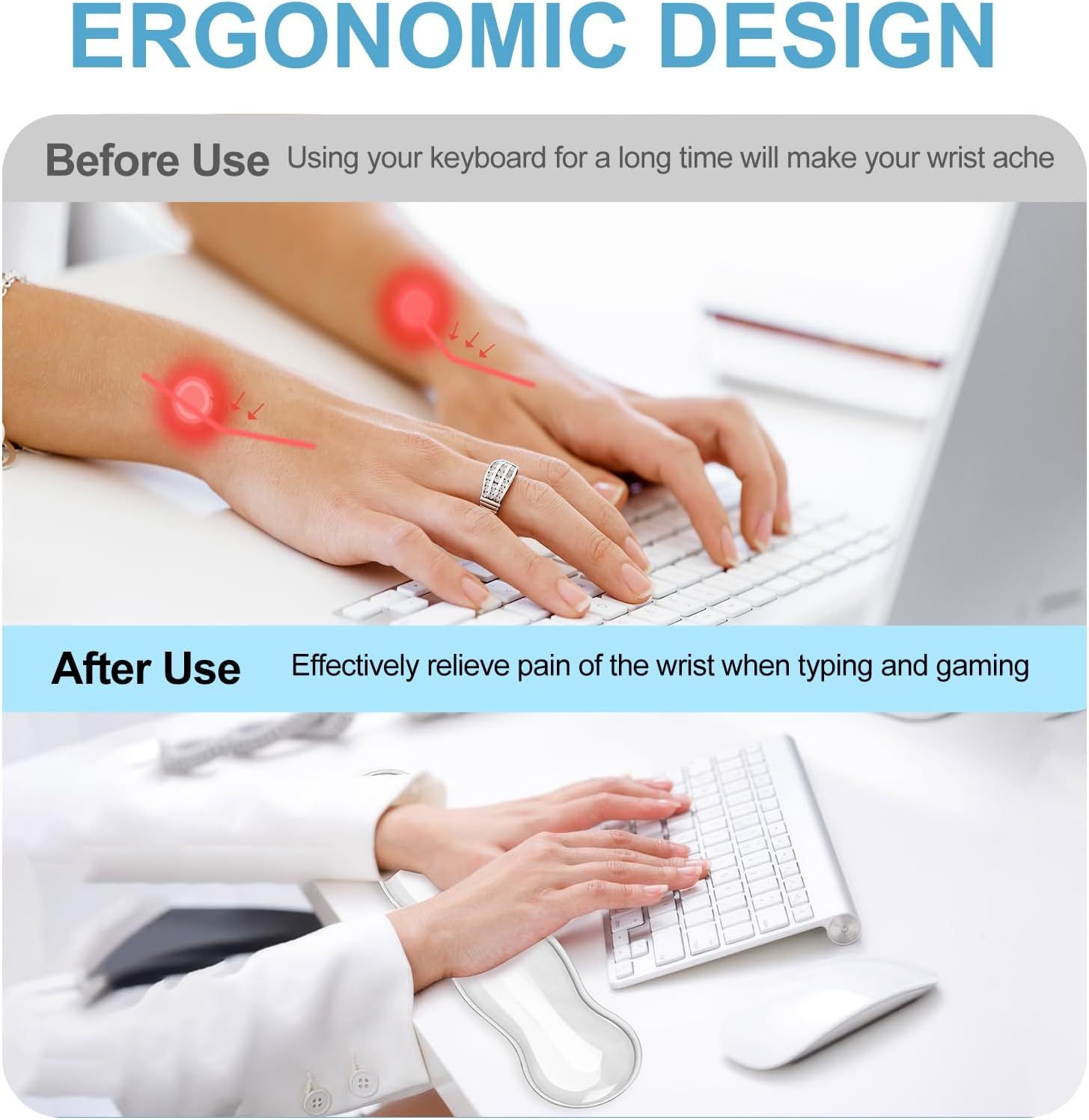 Gel Keyboard Wrist Rest Set - Ergonomic Computer Desk Pad for Typing Pain Relief, Cute Silicone Cushion for Support Hand & Arm, Comfortable Wrist Rest for Gaming Laptop Office & Home Accessories - Image 4