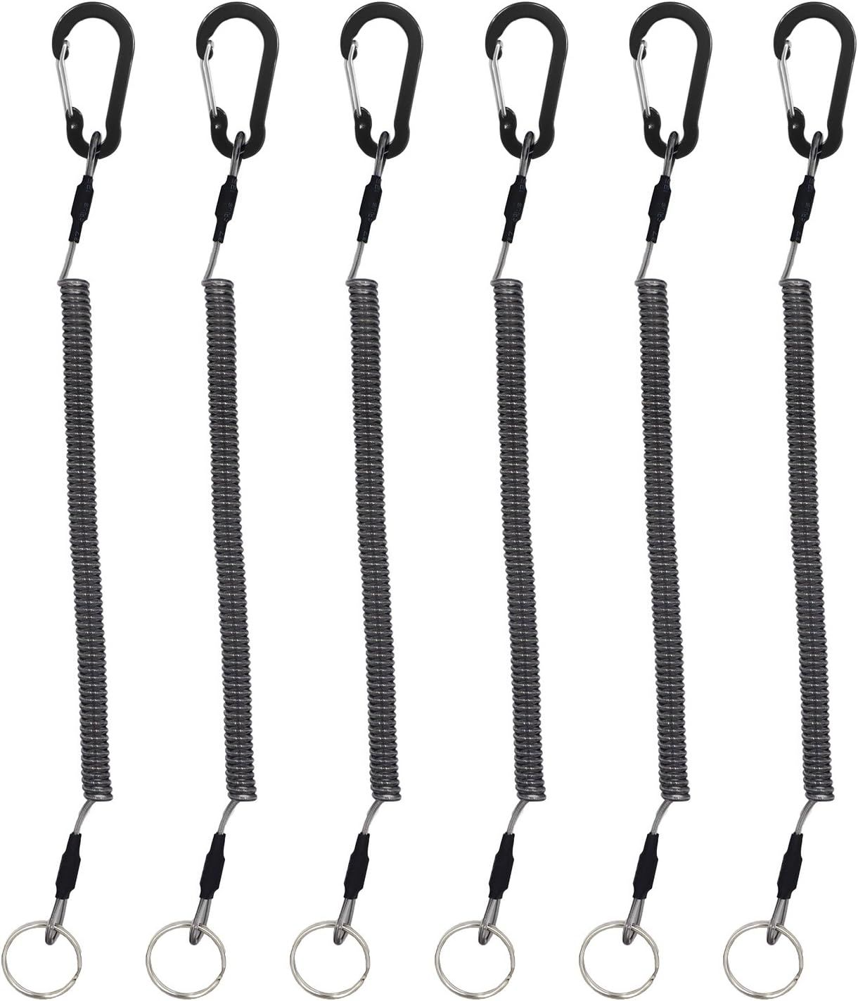 Stretchy Coiled Lanyards for Keys Kayak Fishing Equipment Pliers Tools, Black Blue Green Red Yellow Silver, 4/6pcs - Image 1